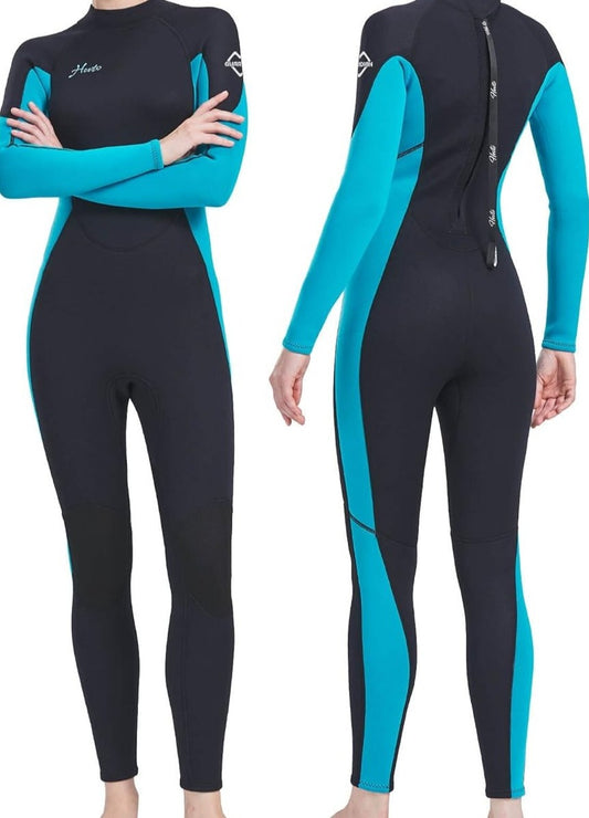 Hevto Women Wetsuit 3/2mm Neoprene Full Wet Suit in Cold Water for Swimming Diving Surfing SUP Back Zipper (W1-Blue, XL) - Retail $78