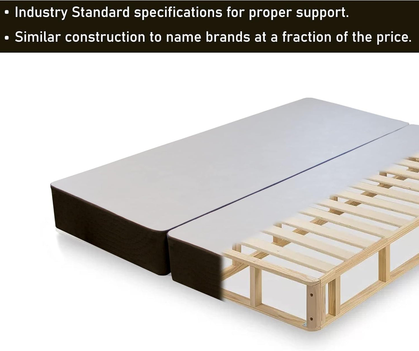 NEW - Zutan QUEEN 4-Inch Fully Assembled Traditional Foundation, Sturdy Fabric Paneled Strong Split Wooden Frame - Retail $149