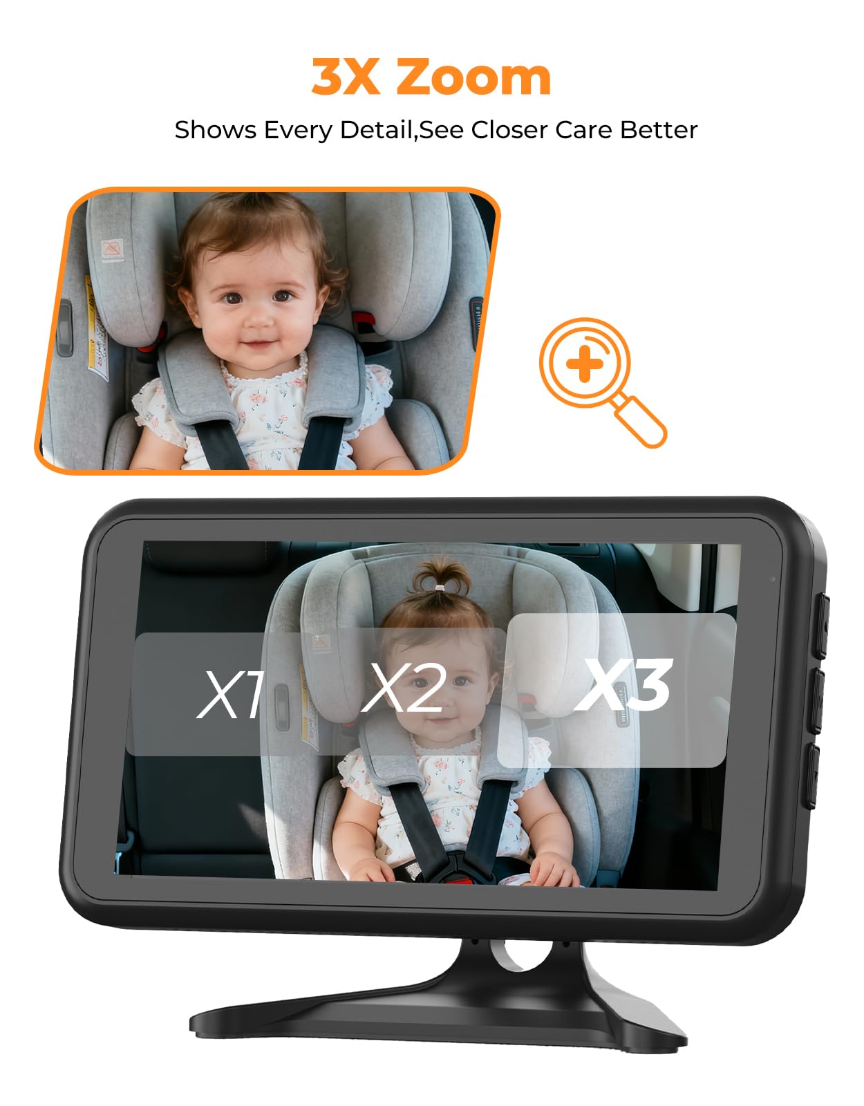 Baby Car Camera – 3X Zoom Rear-Facing View Monitor
