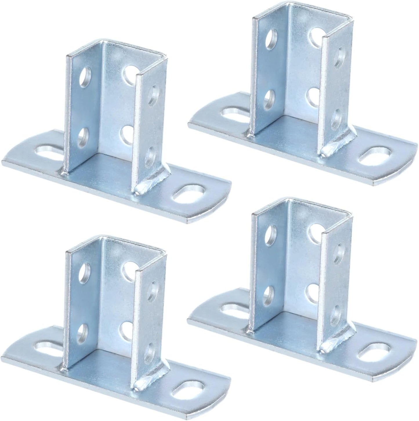 8 PCS Strut Post Bases, 2 Slotted Holes U Post Base for 1-5/8 Inches Square Single Channel, Heavy Duty Galvanized Carbon Steel Wall Ground Floor Mounting System, Universal Shelf Bracket Pile Base