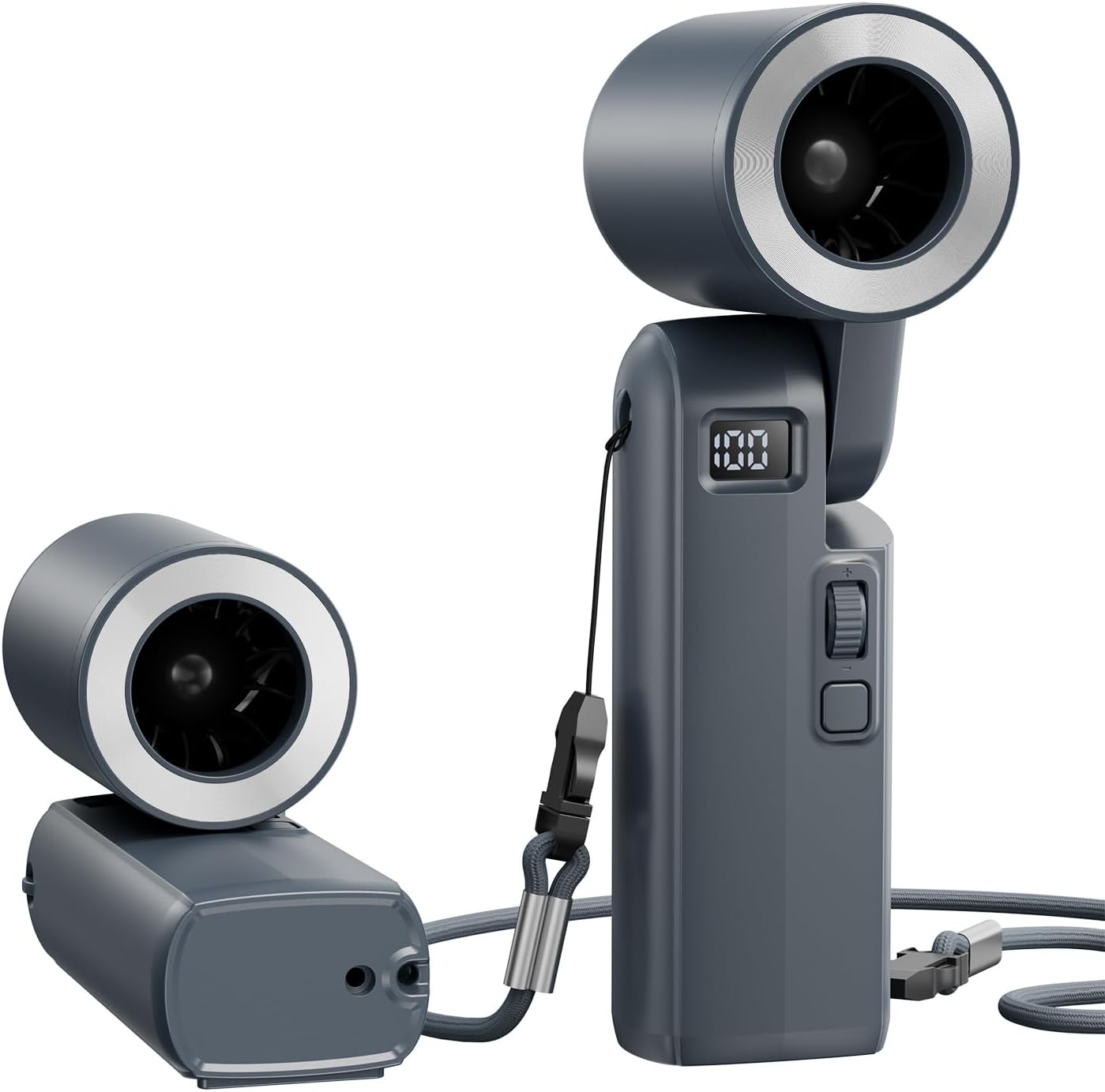 Portable Handheld Fan, 4000mAh Battery Operated Rechargeable Personal Fan, LED Display, 0-100 High Speed, Lightweight, Foldable Design, Hand/Desk/Neck 3 in 1 Cooling for Travel, Women, Man-Blue