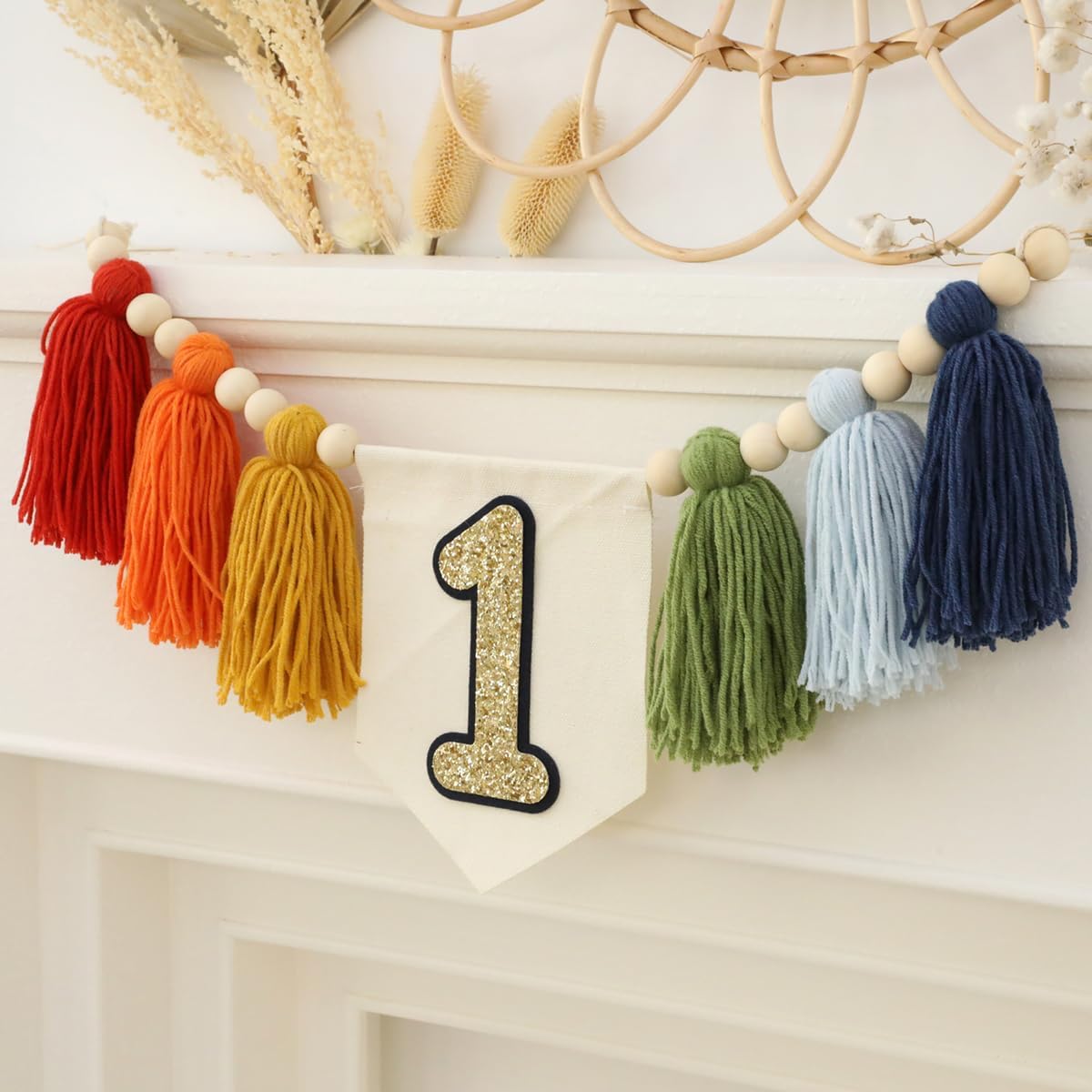 Handmade Rainbow 1st Birthday HighChair Banner Colorful Party Decoration For Girls Boys Baby Shower Kids Bedroom