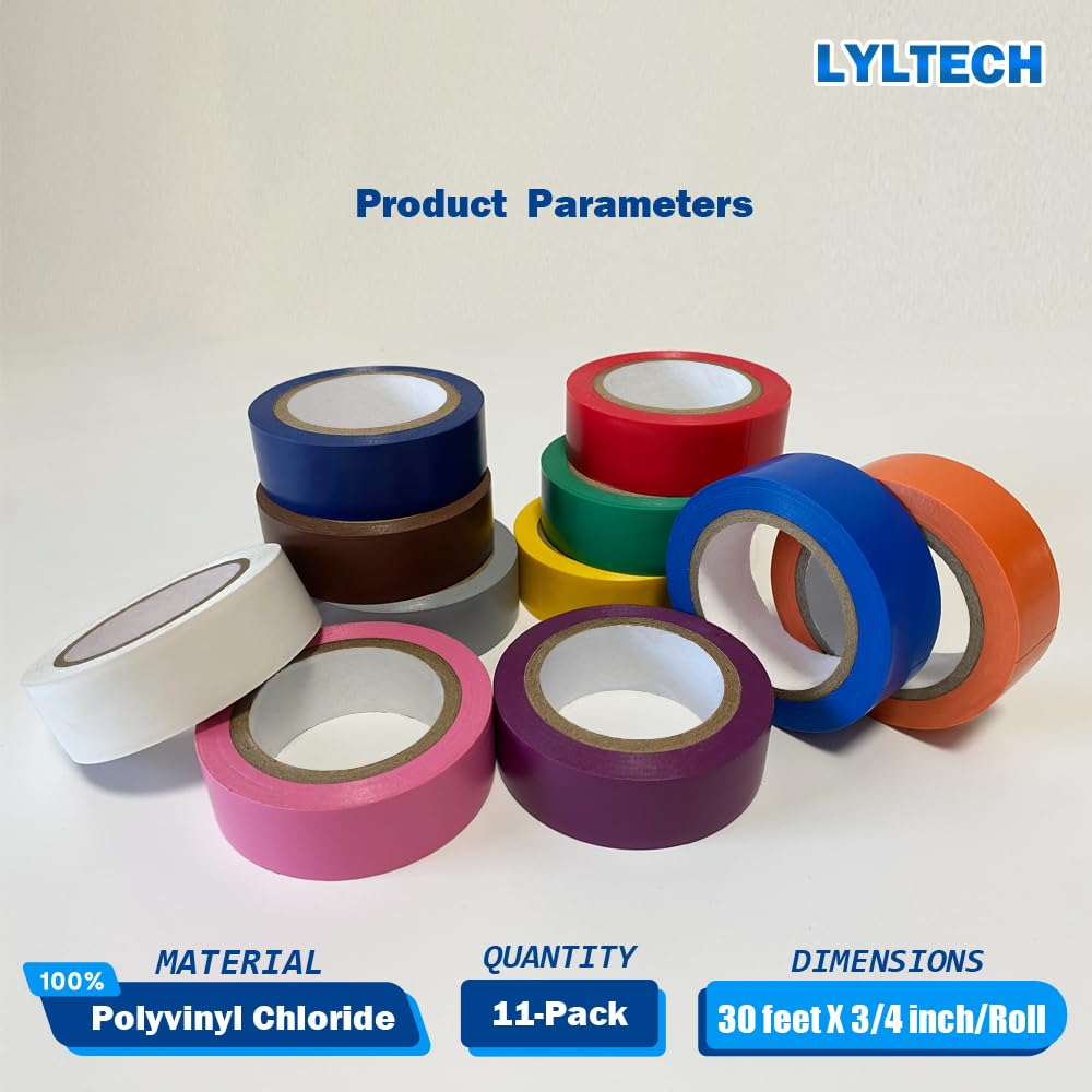 Electrical Tape Matte Rainbow 11 Colors Pack, Waterproof,Strong Adhesive, Durable, Easy-Wrap,3/4-Inch by 30 Feet