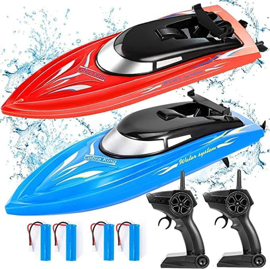 2PACK RC Boat,Remote Control Boats for Kids and Adults,10km/H 2.4G High Speed Remote Control Boat,Fast RC Boats for Pools and Lakes with 4 Rechargeable Battery.(Blue+Red)