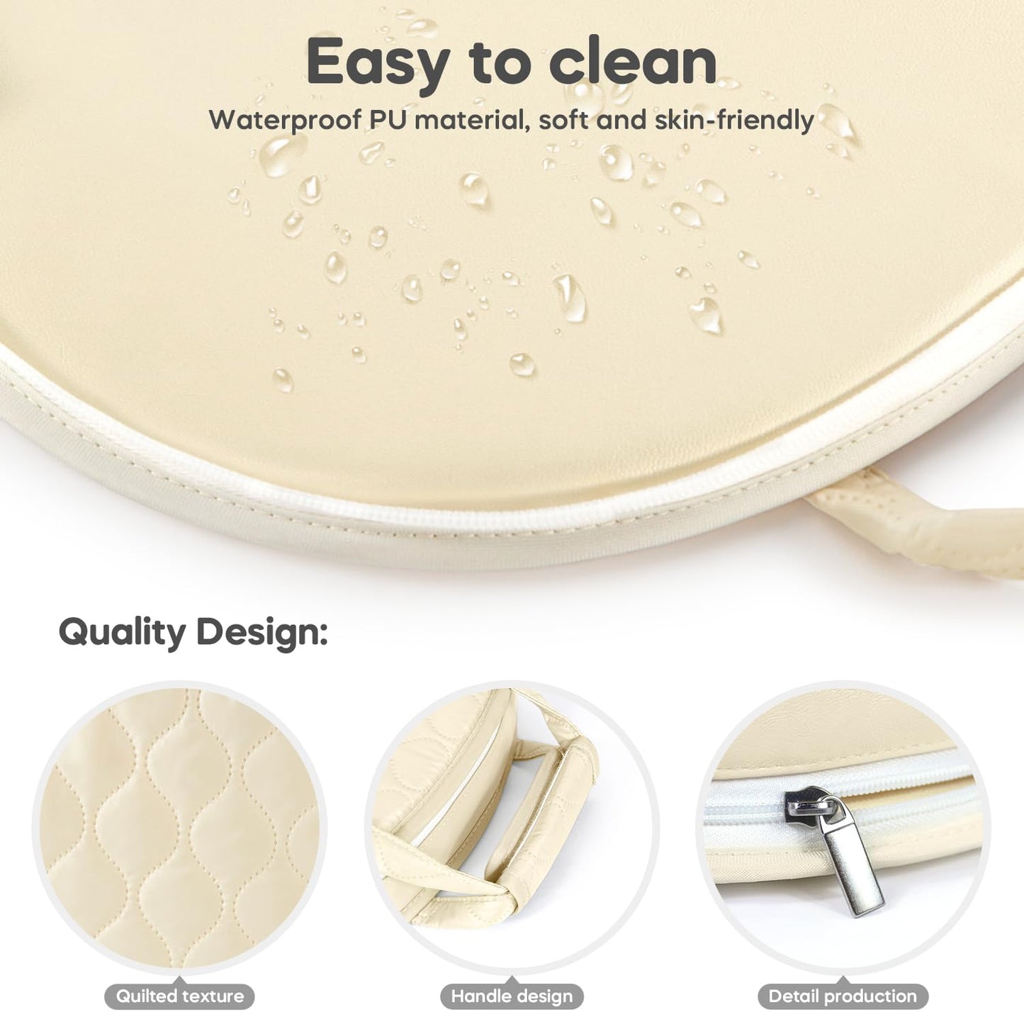 Portable Waterproof Leather Diaper Changing Pad Compact for Travel Diaper Bag, Easy Clean, Newborn Baby, Beige