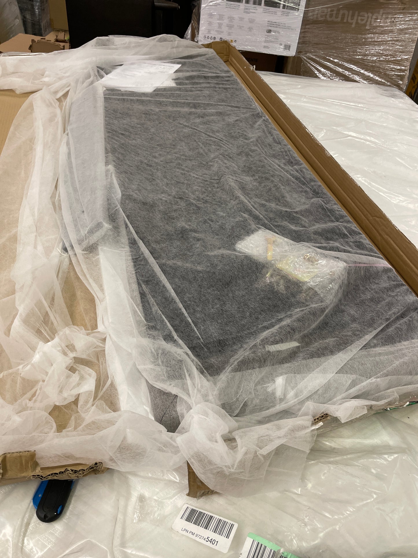 LUCID Mid-Rise Upholstered Headboard - Diamond Tufted - Padded Polyester - Adjustable Height from 34â€ to 46â€ - Easy Assembly - Bed Frame or Wall Mount - Sturdy - Stone - Queen Size - Retail $120