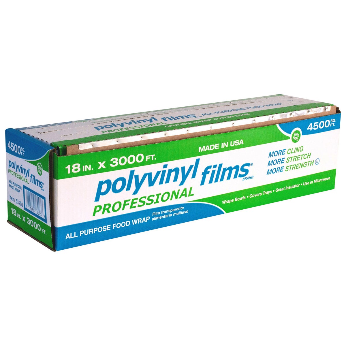 NEW - Polyvinyl Films All Purpose Food Wrap, 18 in x 3000 ft