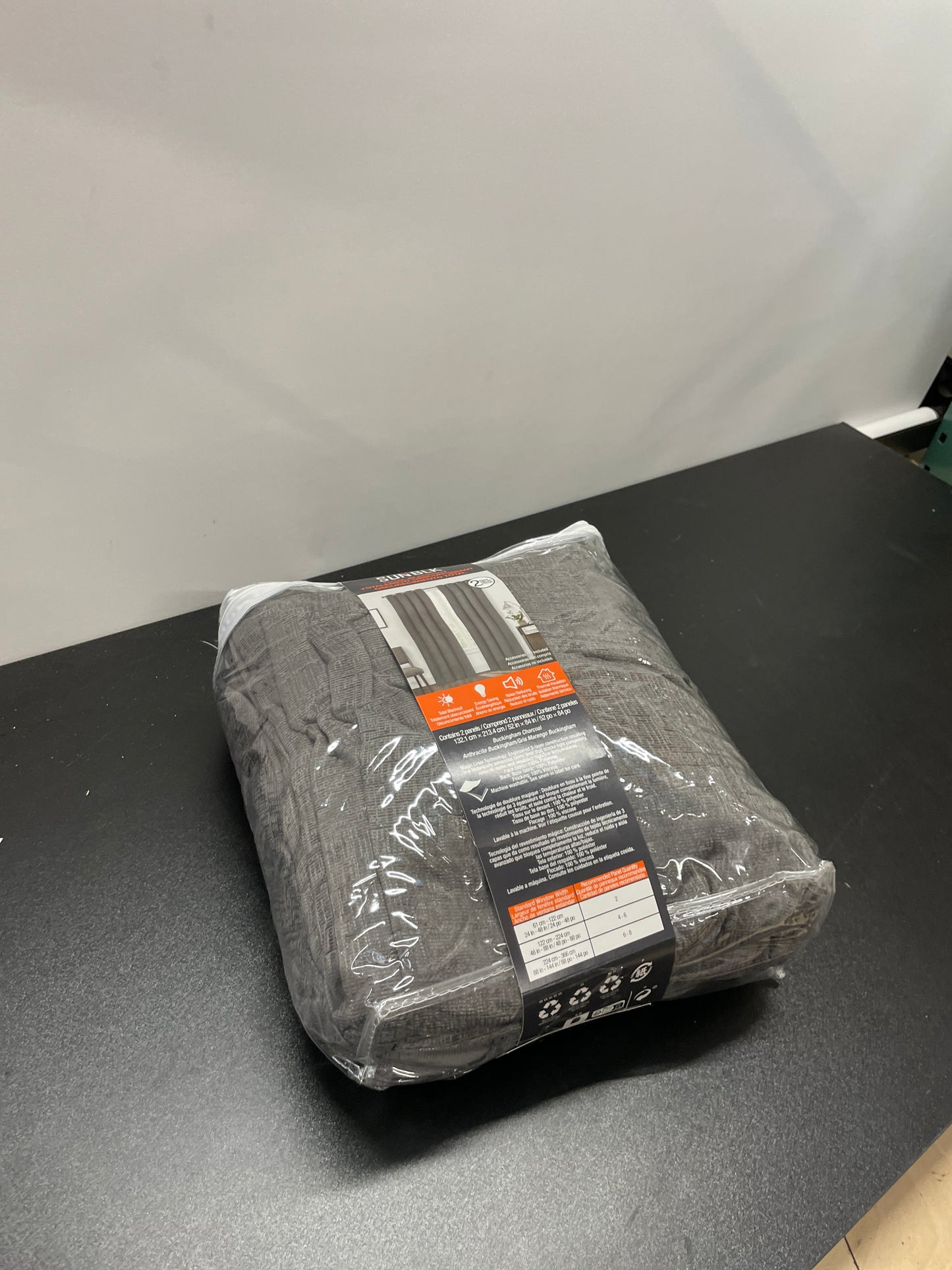 SUN+BLK Gray Buckingham Chenille Total Blackout Curtain Panel Pair - Retail $24