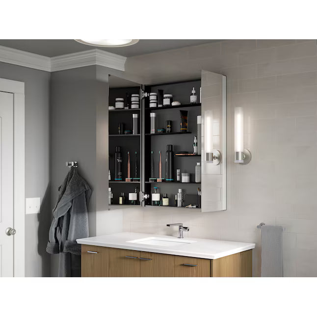 KOHLER Maxstow 30-in x 40-in Surface Mount Dark Anodized Aluminum Mirrored Rectangle Medicine Cabinet