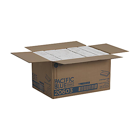 Pacific Blue Basic® by GP PRO 20603, 1-Ply, C-Fold Paper Towels, 10.1" X 12.7", White, 240 Sheets per Pack, 10 Packs Per Case