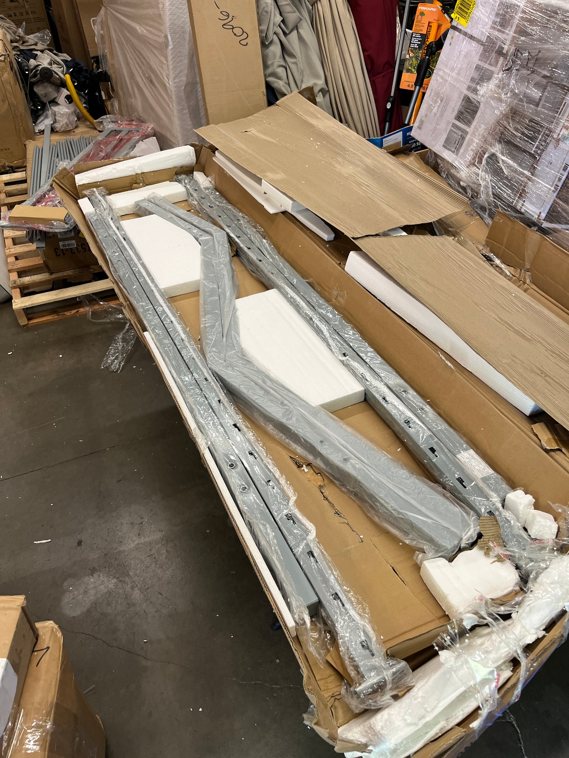 Novogratz Maxwell Metal Bunk Bed Frame for Kids and Teens, with Angled Ladder, High Guardrail and Metal Slats, No Boxspring Required, Underbed Storage Space, Twin-over-Full, Gray - Retail $229