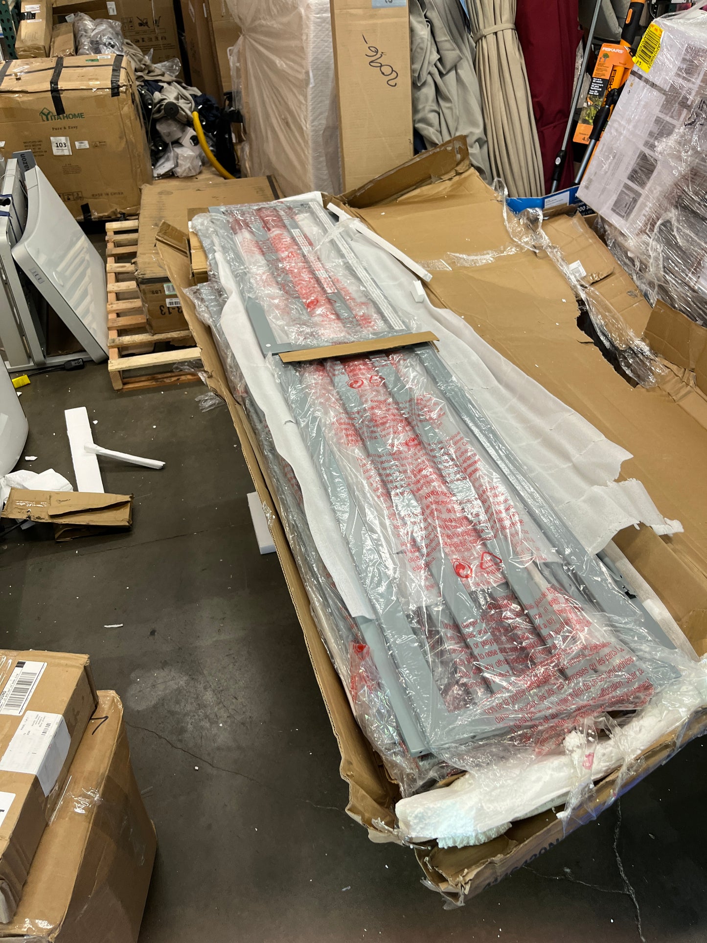 Novogratz Maxwell Metal Bunk Bed Frame for Kids and Teens, with Angled Ladder, High Guardrail and Metal Slats, No Boxspring Required, Underbed Storage Space, Twin-over-Full, Gray - Retail $229