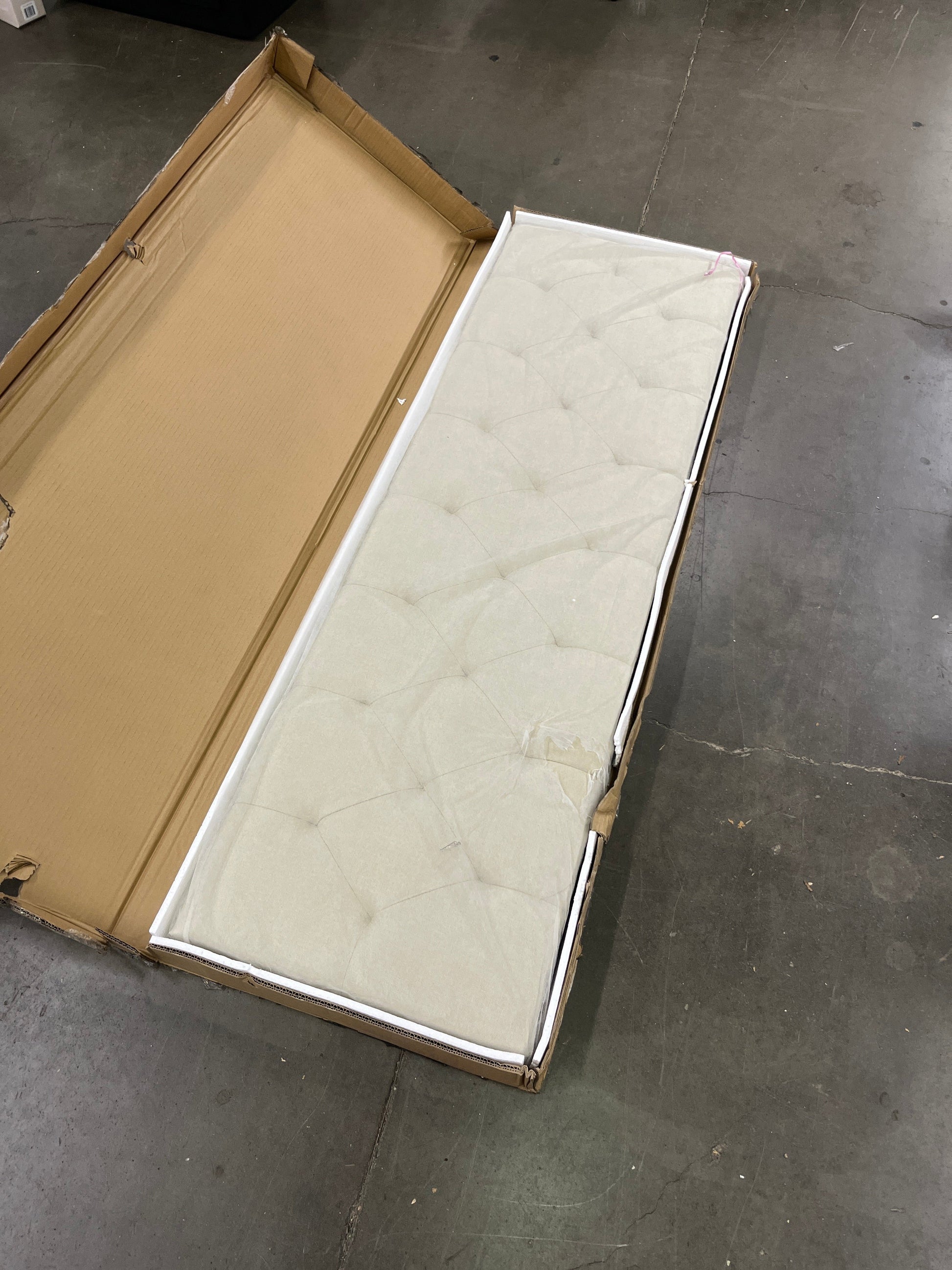 LUCID Mid-Rise Upholstered Headboard - Diamond Tufted - Padded Polyester - Adjustable Height from 34â€ to 46â€ - Easy Assembly - Bed Frame or Wall Mount - Sturdy - Pearl - Queen Size - Retail $121