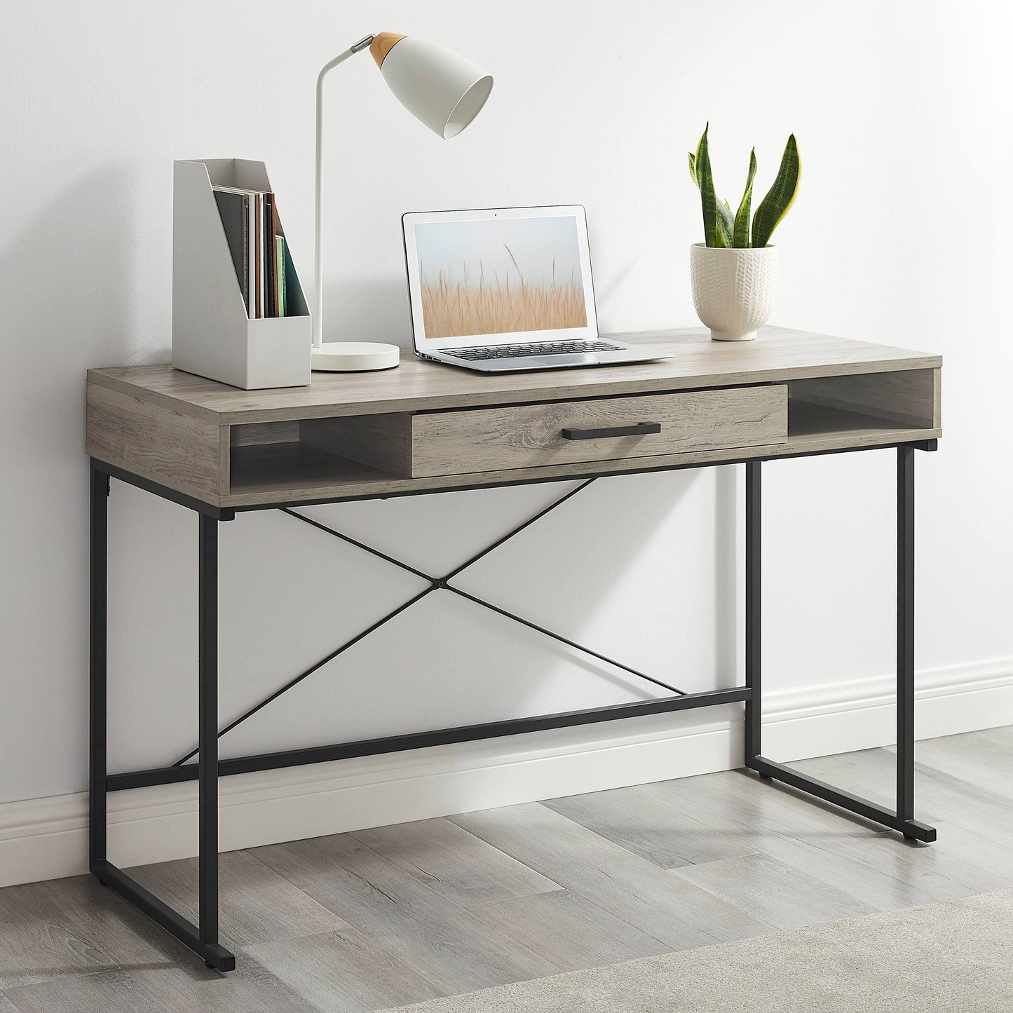 Insignia™ - Computer Desk with Drawer – 47" Wide - Dark Oak