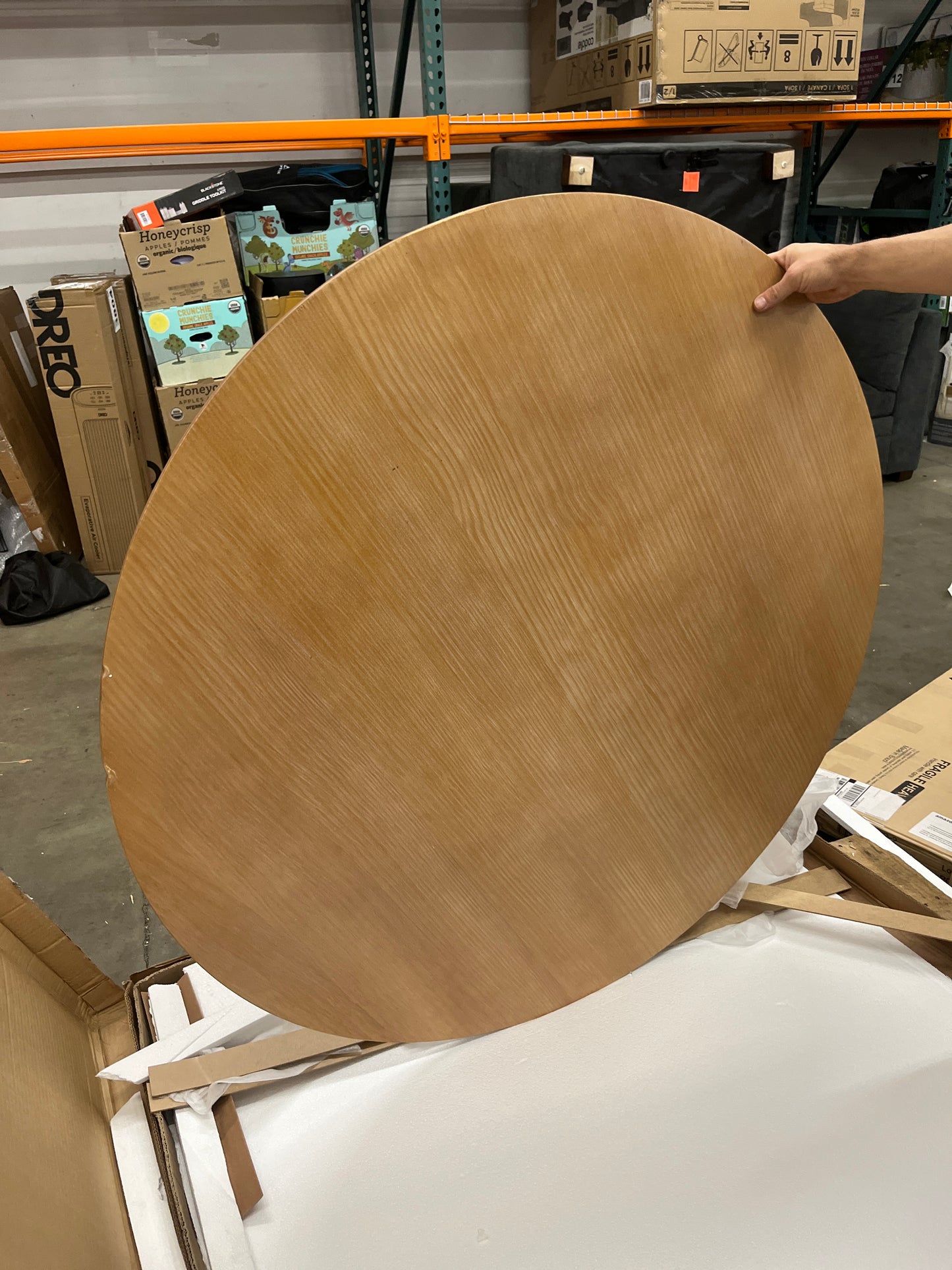 Walker Edison Scandinavian Slatted Wood Pedestal Base Dining Table, 48 Inch, Cerused White - Retail $399