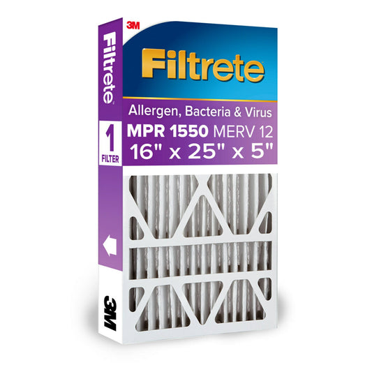 Filtrete Air Filter 16x25x5, MPR 1550 MERV 12, Ultra Allergen, Bacteria, and Virus Deep Pleat Filter