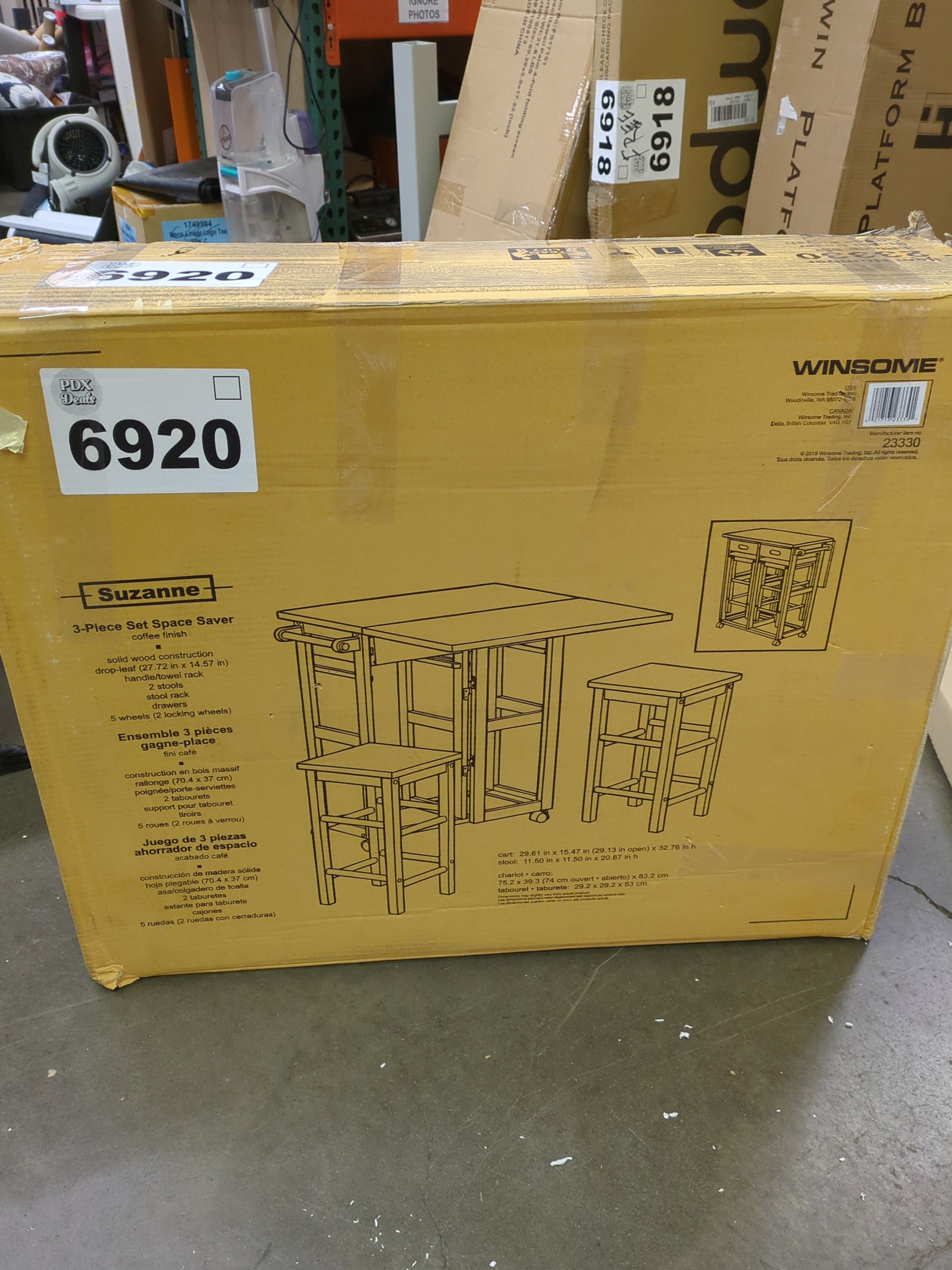 Winsome Suzanne 3-PC Set Space Saver Kitchen, Coffee Finish, 29.61x29.13x32.76 - Retail $275