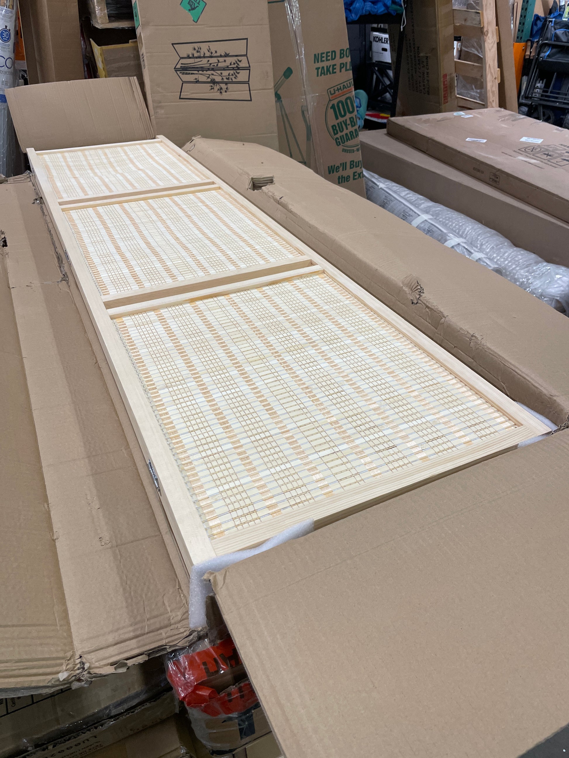 HOMCOM 4-Panel Bamboo Room Divider, 6 Ft Folding Privacy Screen with 2 Display Shelves for Bedroom and Office, Natural - Retail $111