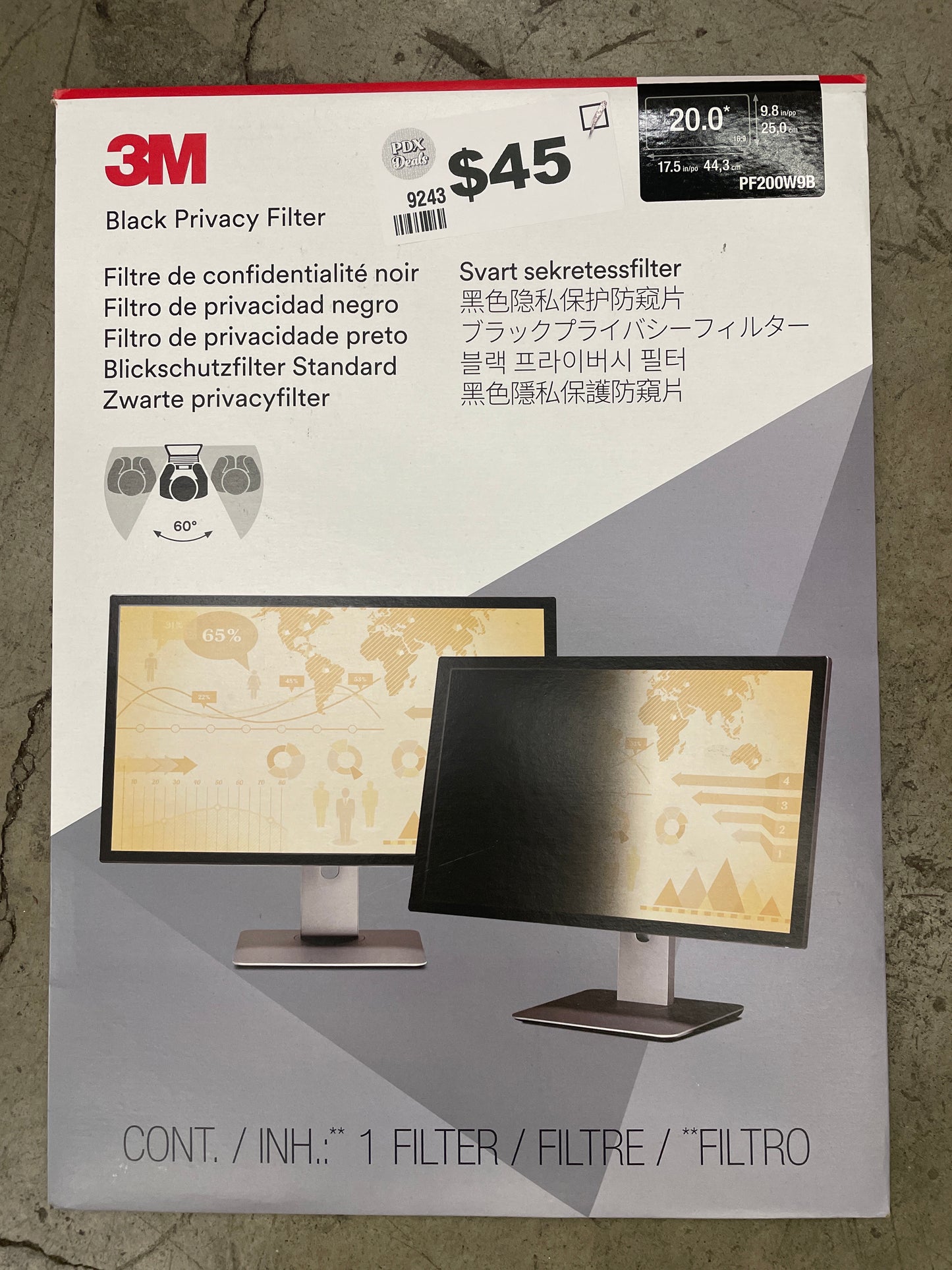 3M Privacy Filter Screen for Monitors, 20" Full Screen, 16:9 Aspect Ratio, Reduces Blue Light, Anti-Glare - Retail $95