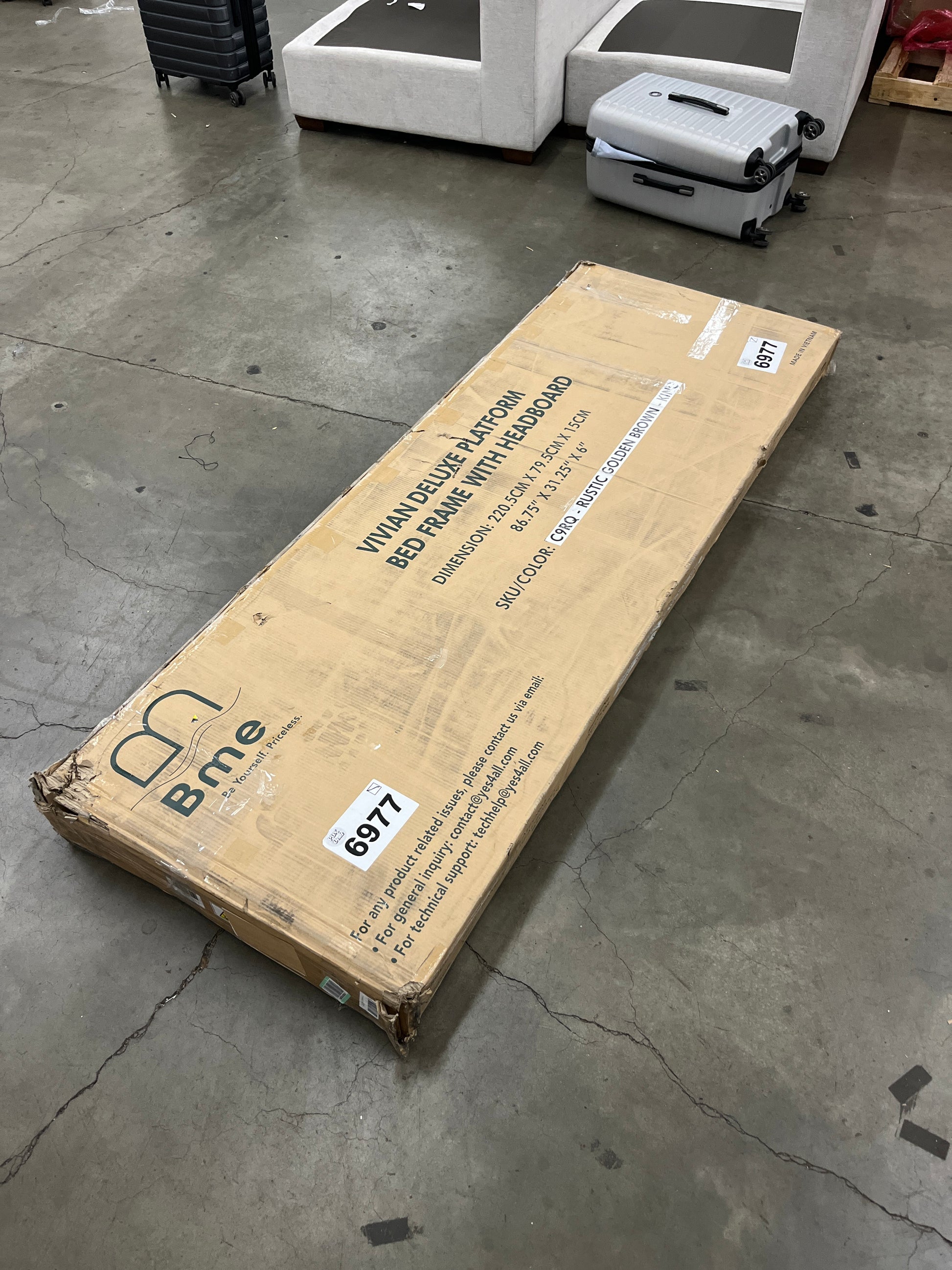 Bme Vivian 14 Inch Deluxe Bed Frame with Headboard, Rustic & Scandinavian Style with Solid Acacia Wood, No Box Spring Needed, 12 Strong Wood Slat Support, Easy Assembly, King, Rustic Golden Brown - Retail $489