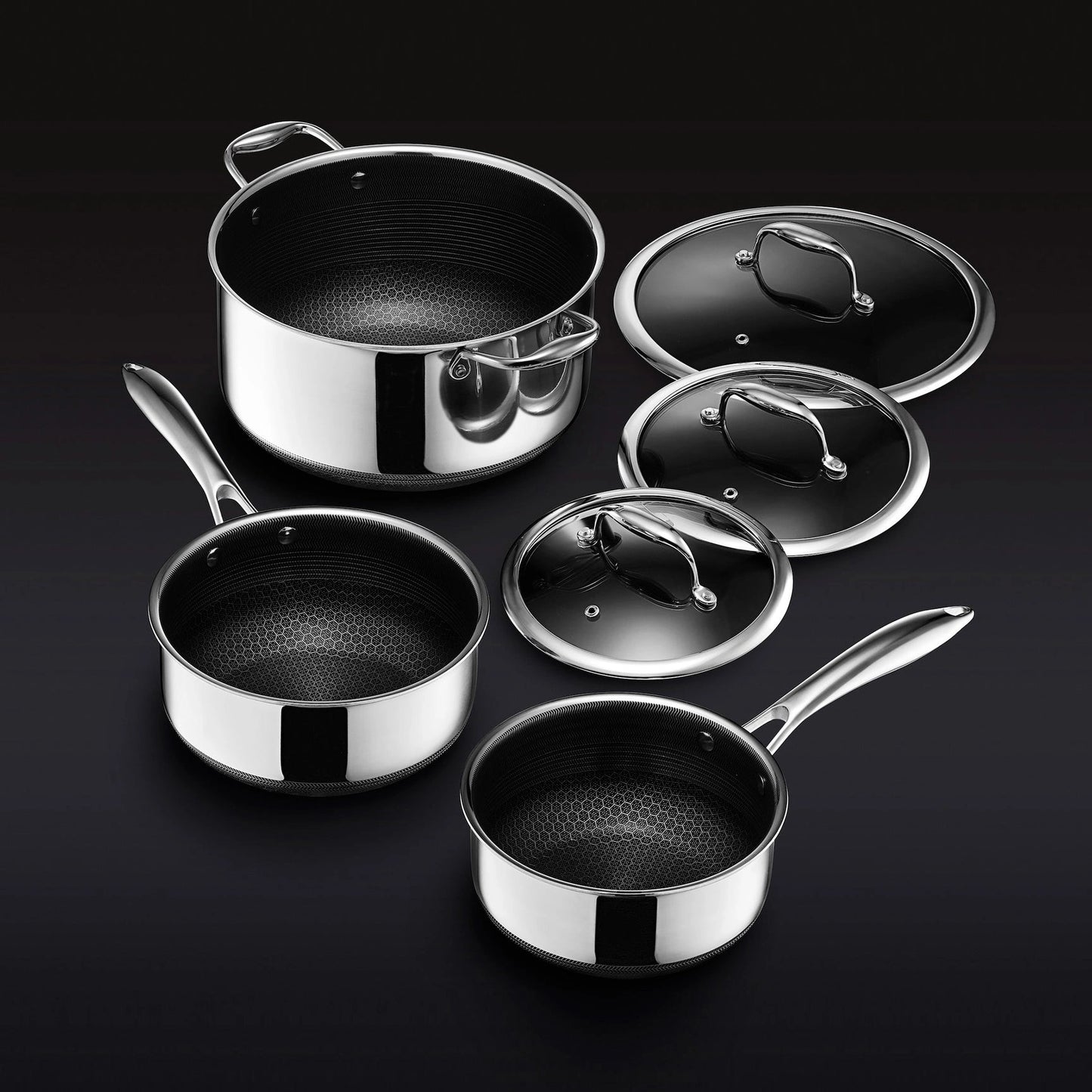 NEW - HexClad Hybrid Pot Set with Lids, 6pc - Retail $380