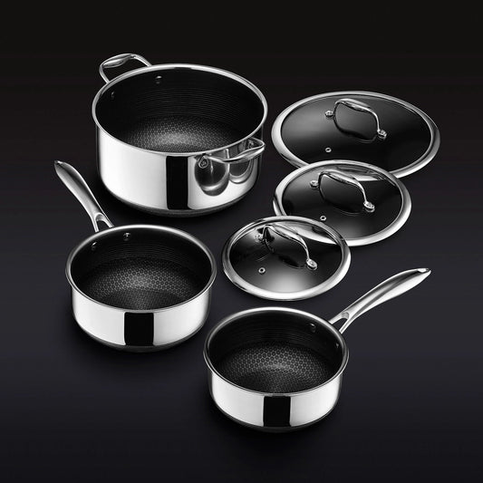 NEW - HexClad Hybrid Pot Set with Lids, 6pc - Retail $380