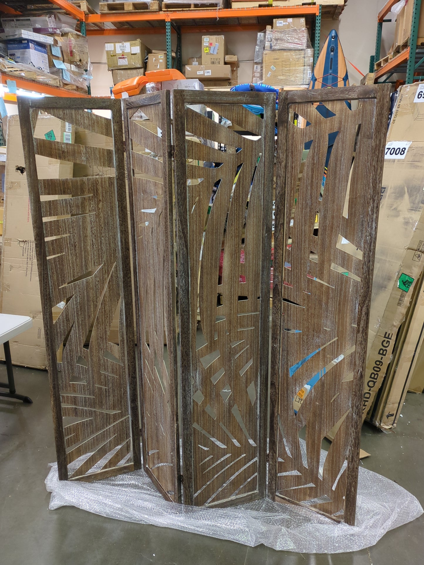 Proman Products - Palm Spring Panel, Wooden Room Divider, Folding Screen Room Divider with Palm Leaf Design (Smoked Brown) - Retail $134