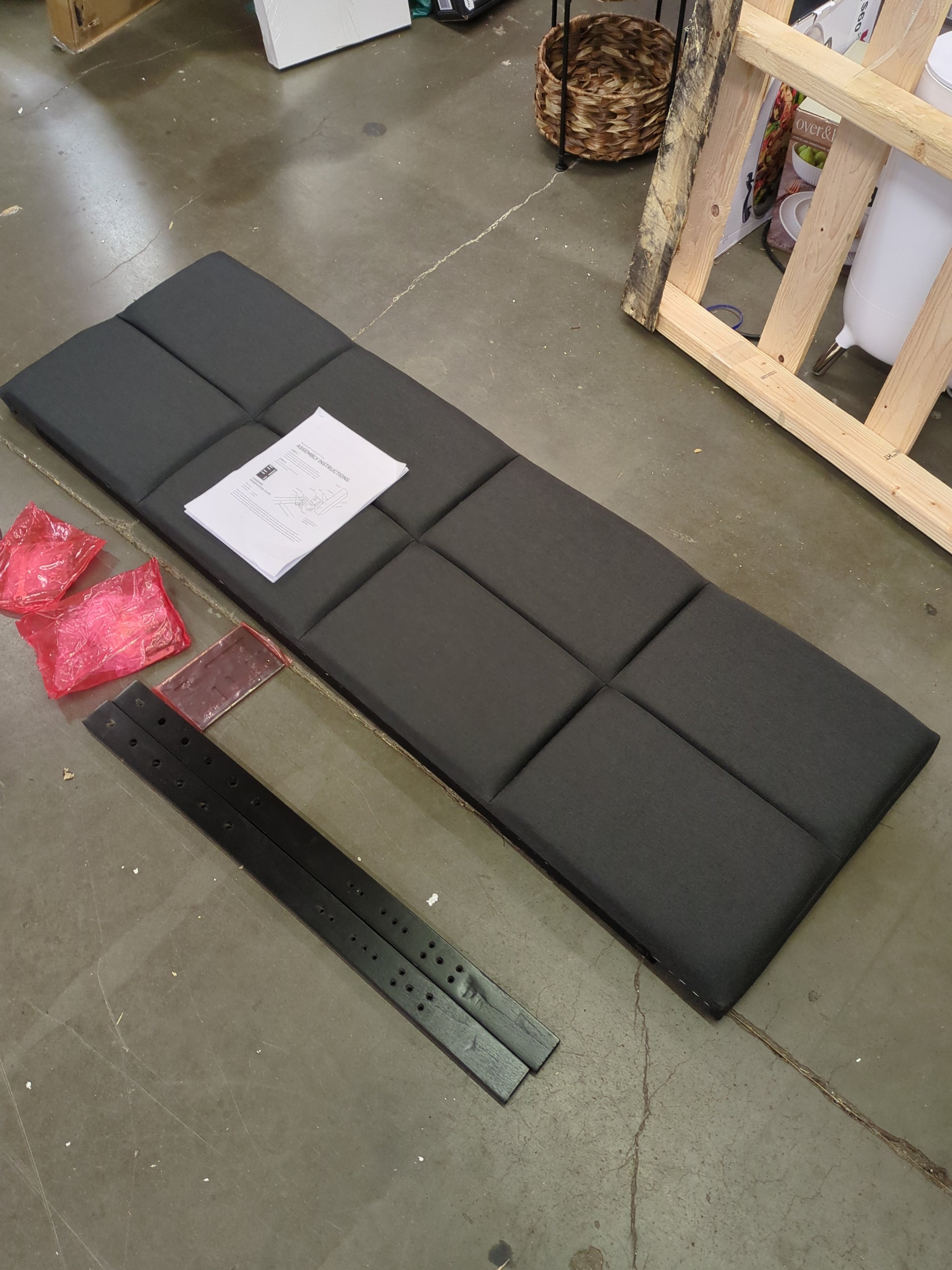 LUCID Mid-Rise Square Channeled Upholstered Charcoal Attach Frame-Wall Mount Queen Headboard - Retail $72