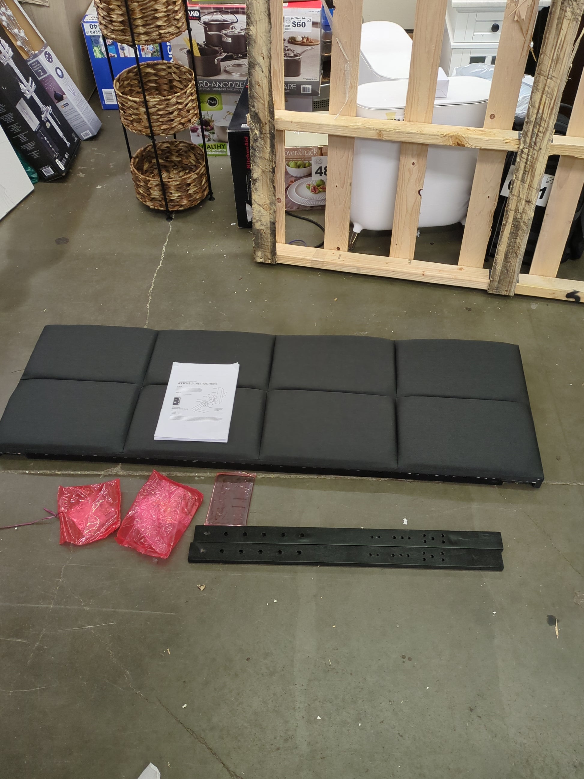 LUCID Mid-Rise Square Channeled Upholstered Charcoal Attach Frame-Wall Mount Queen Headboard - Retail $72