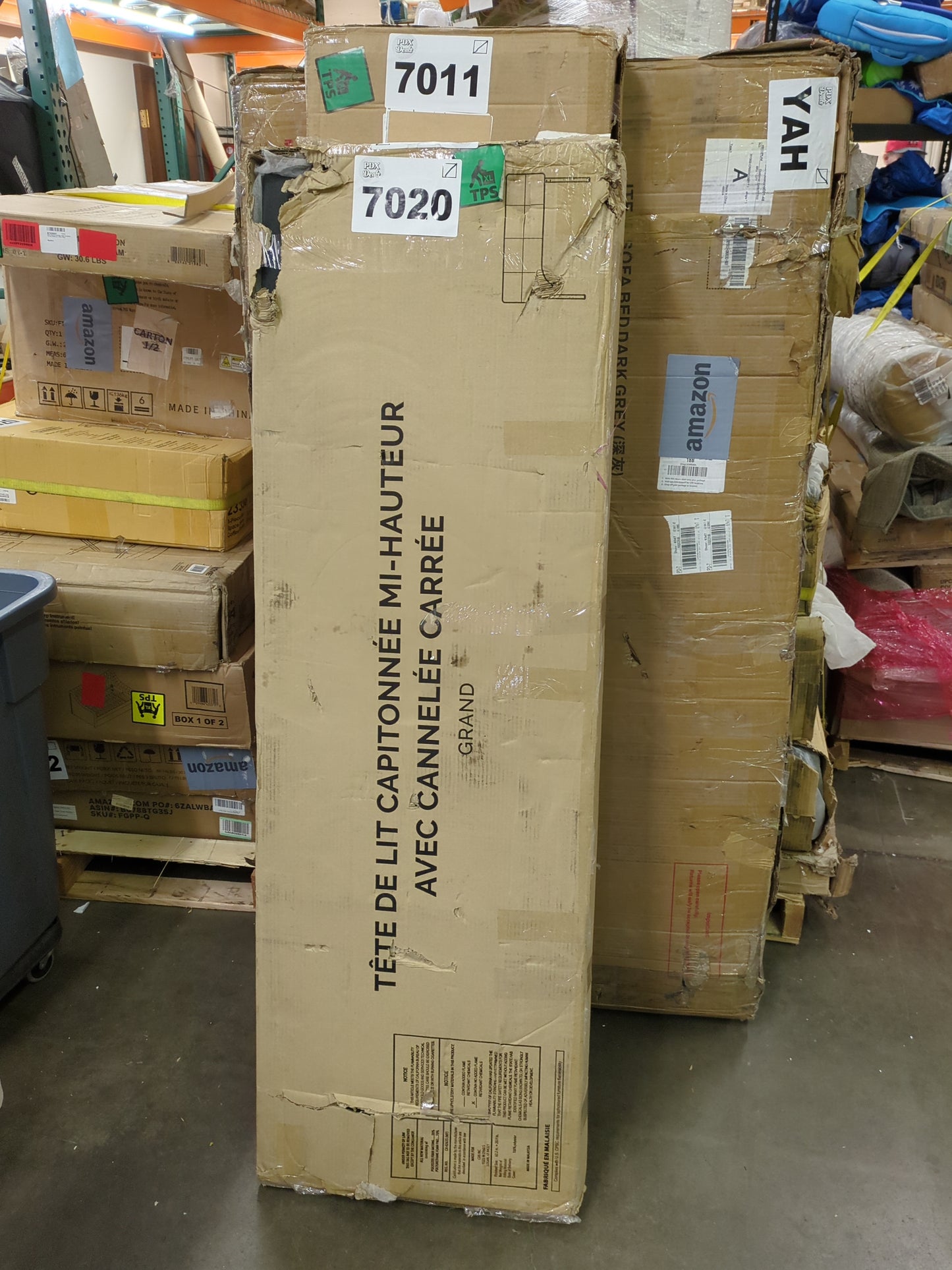 LUCID Mid-Rise Square Channeled Upholstered Charcoal Attach Frame-Wall Mount Queen Headboard - Retail $72