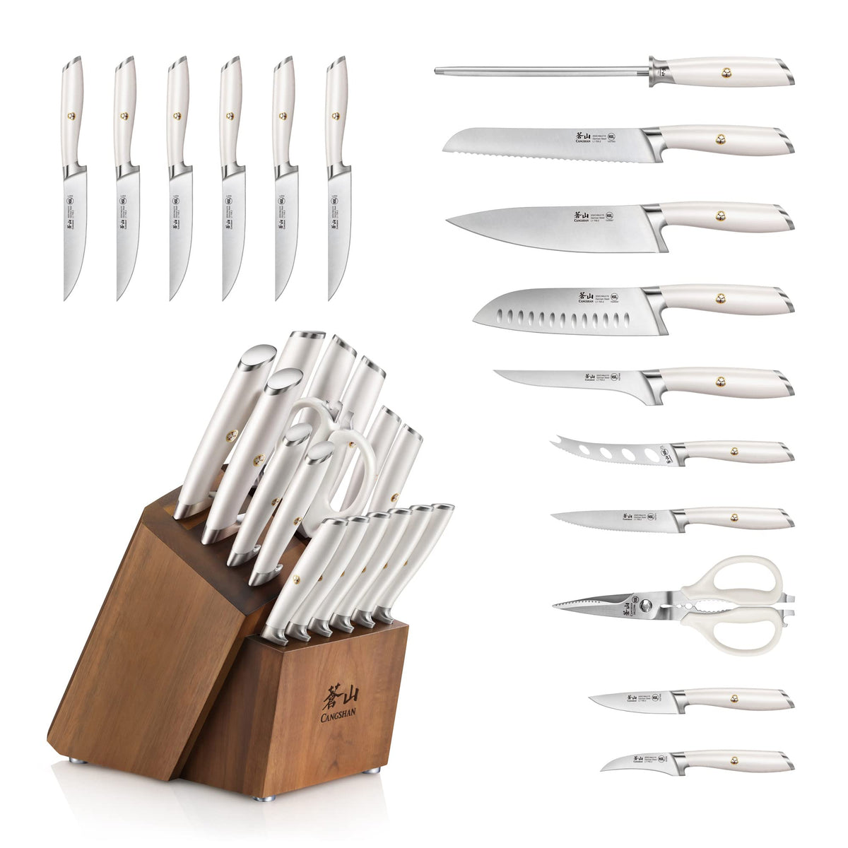 NEW - Cangshan Denali Series 17-Piece Knife Set, Forged German Steel (White)