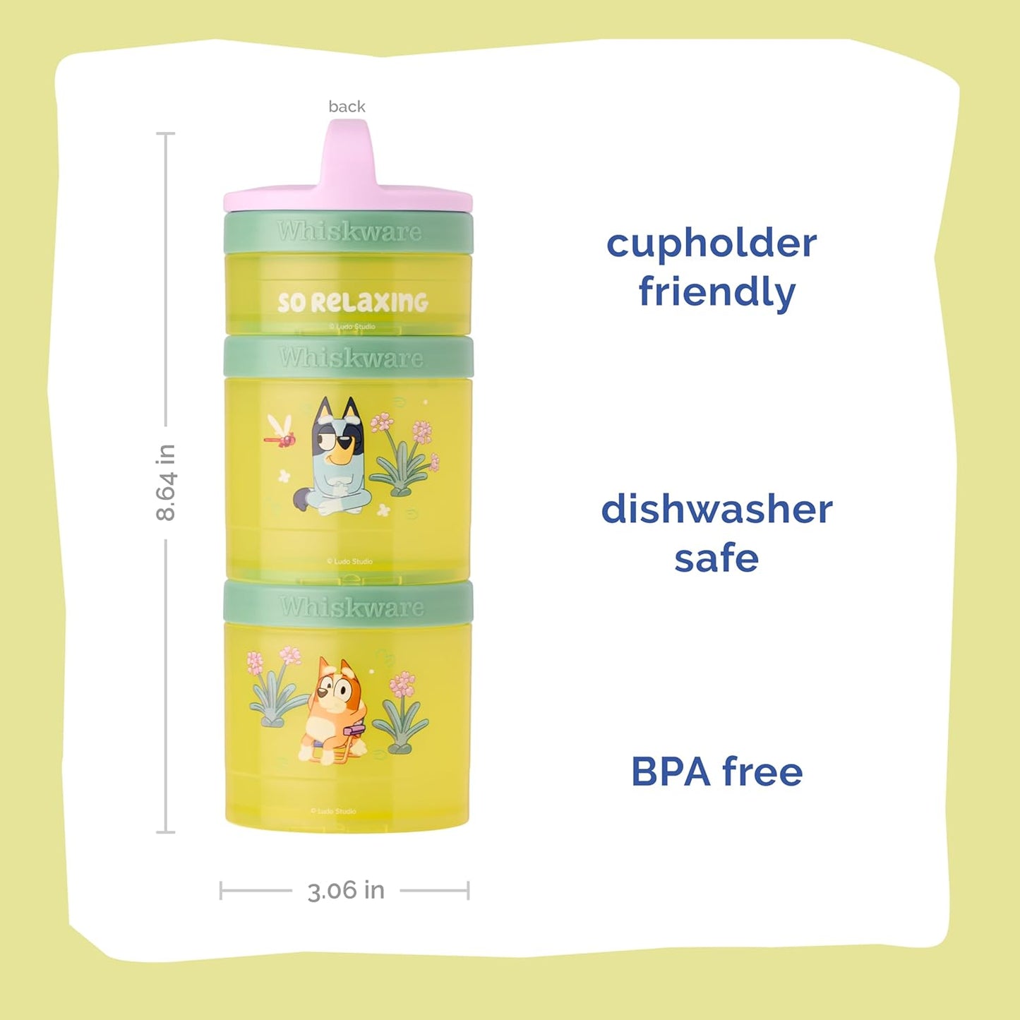 Whiskware Bluey Stackable Snack Containers for Kids and Toddlers, 3 Stackable Snack Cups for School and Travel, Bluey and Bingo, So Relaxing! - Retail $15