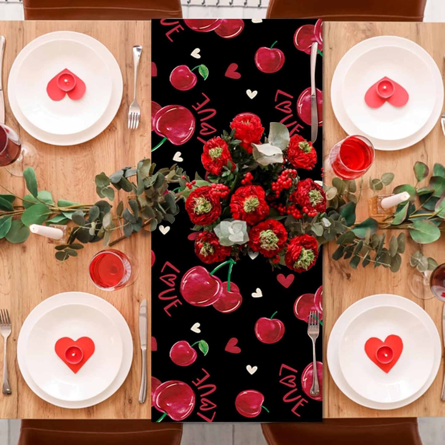 Valentines Day Table Runner Heart Table Runner for Kitchen Dining Table Decoration Anniversary Wedding Indoor Outdoor Home Decor Party Supplies 13 x 72 Inch Black