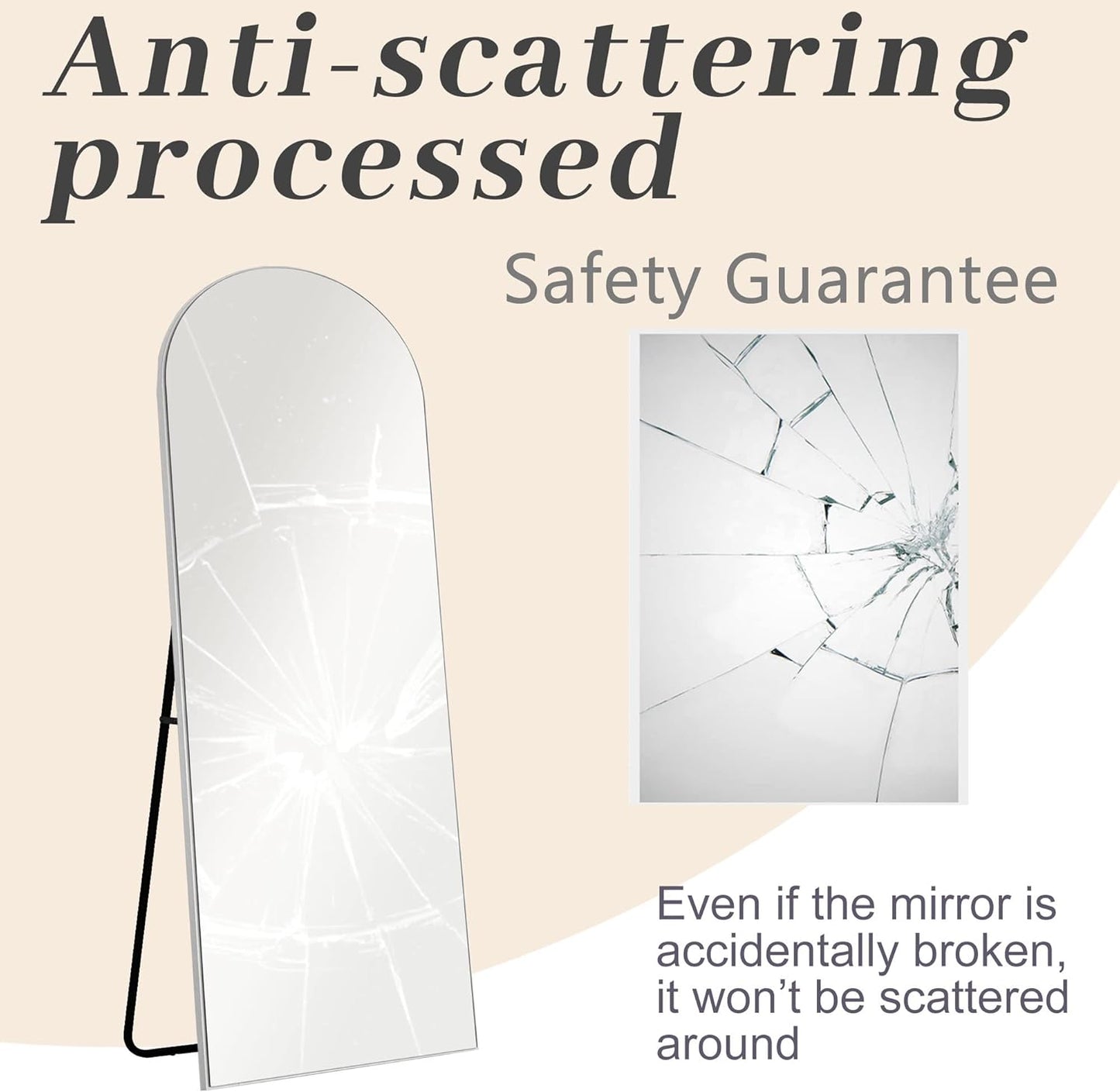 NeuType Arched Full Length Mirror, 65"x22"Full Body Mirror, Wooden Thin Frame, Hanging or Leaning Against Wall, Oversized Large Bedroom Mirror, Floor Mirror, Dressing Mirror, Silver