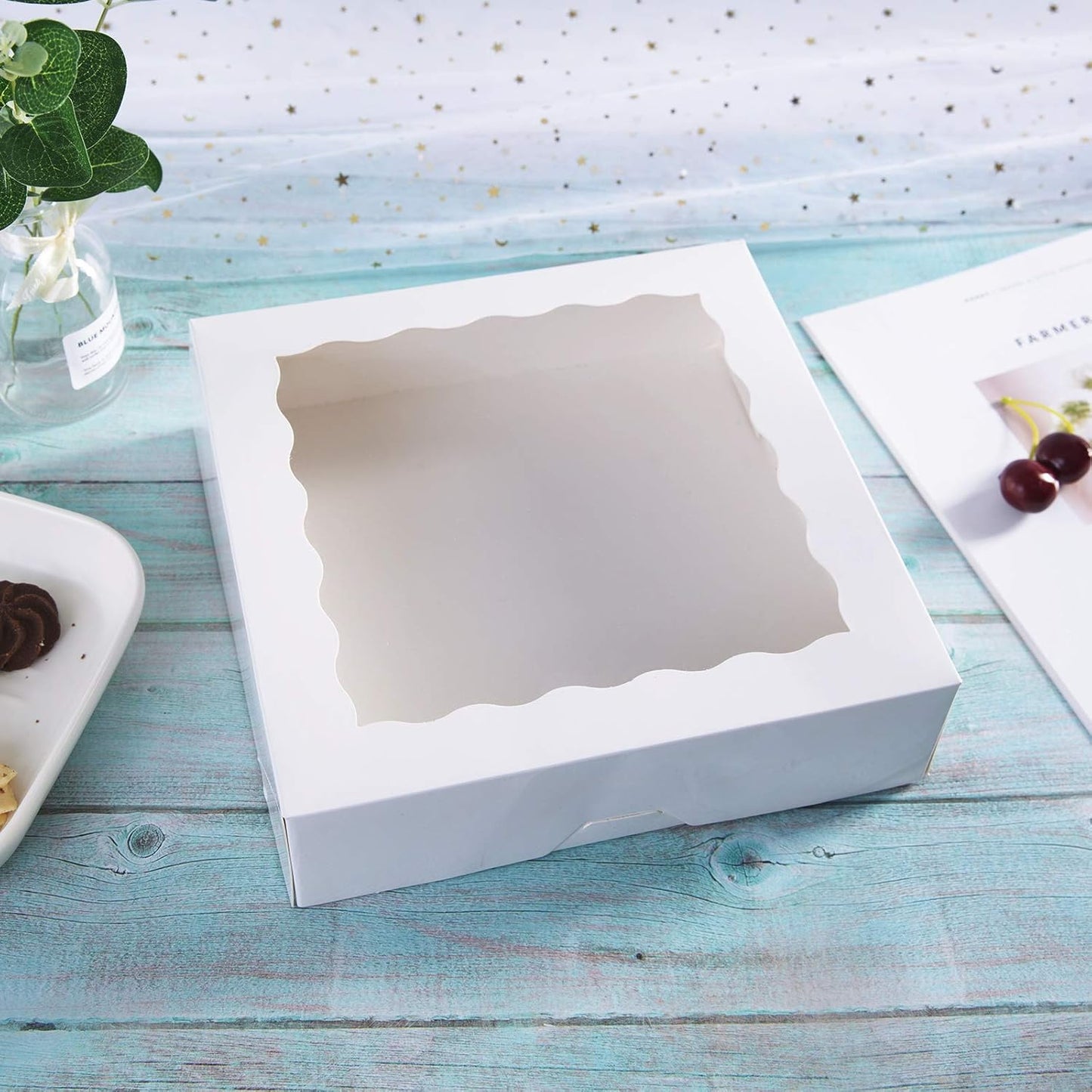 [15pcs] 12inch White Bakery Boxes, 12x12x2.5inch Large Pie Boxes with PVC Window