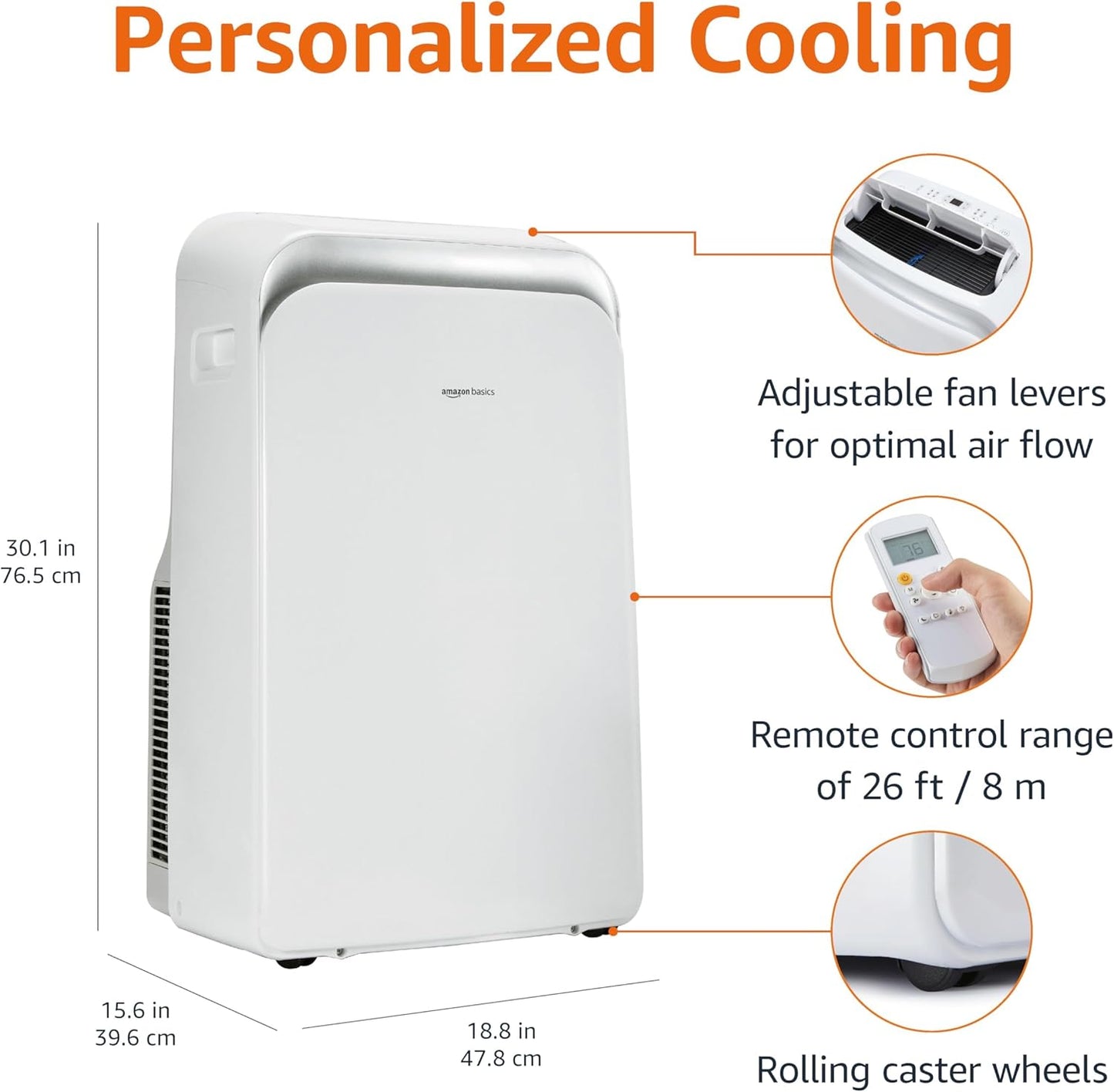 Amazon Basics 4-In-1 Portable AC (Air Conditioner), with Cool/Heat/Dry (Dehumidifier)/Fan-Only Functions, Auto Mode, Sleep Mode, Timer, Cools 550 Sqf, 13,000 BTU (ASHARE)/10000 BTU (SACC), White