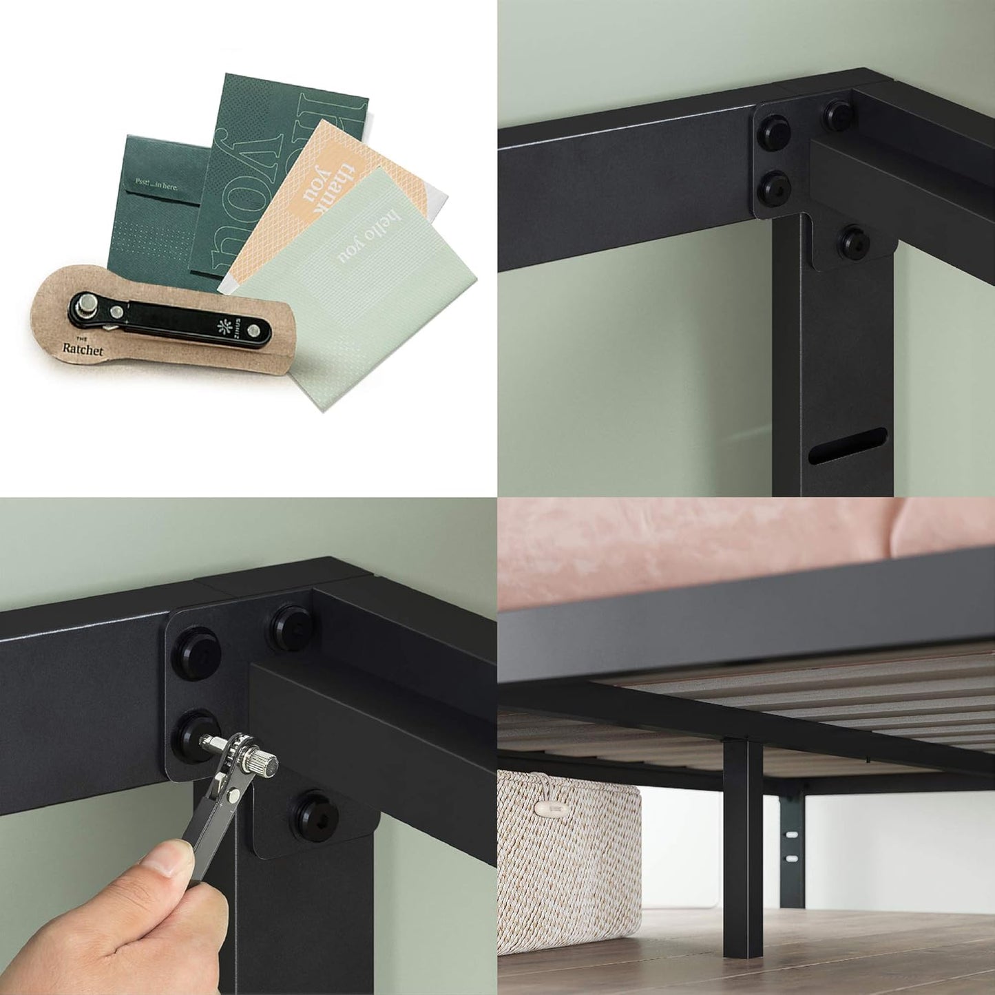 ZINUS KING Mia Metal Platform Bed Frame, Wood Slat Support, No Box Spring Needed, Easy Assembly, Black, King - Retail $98