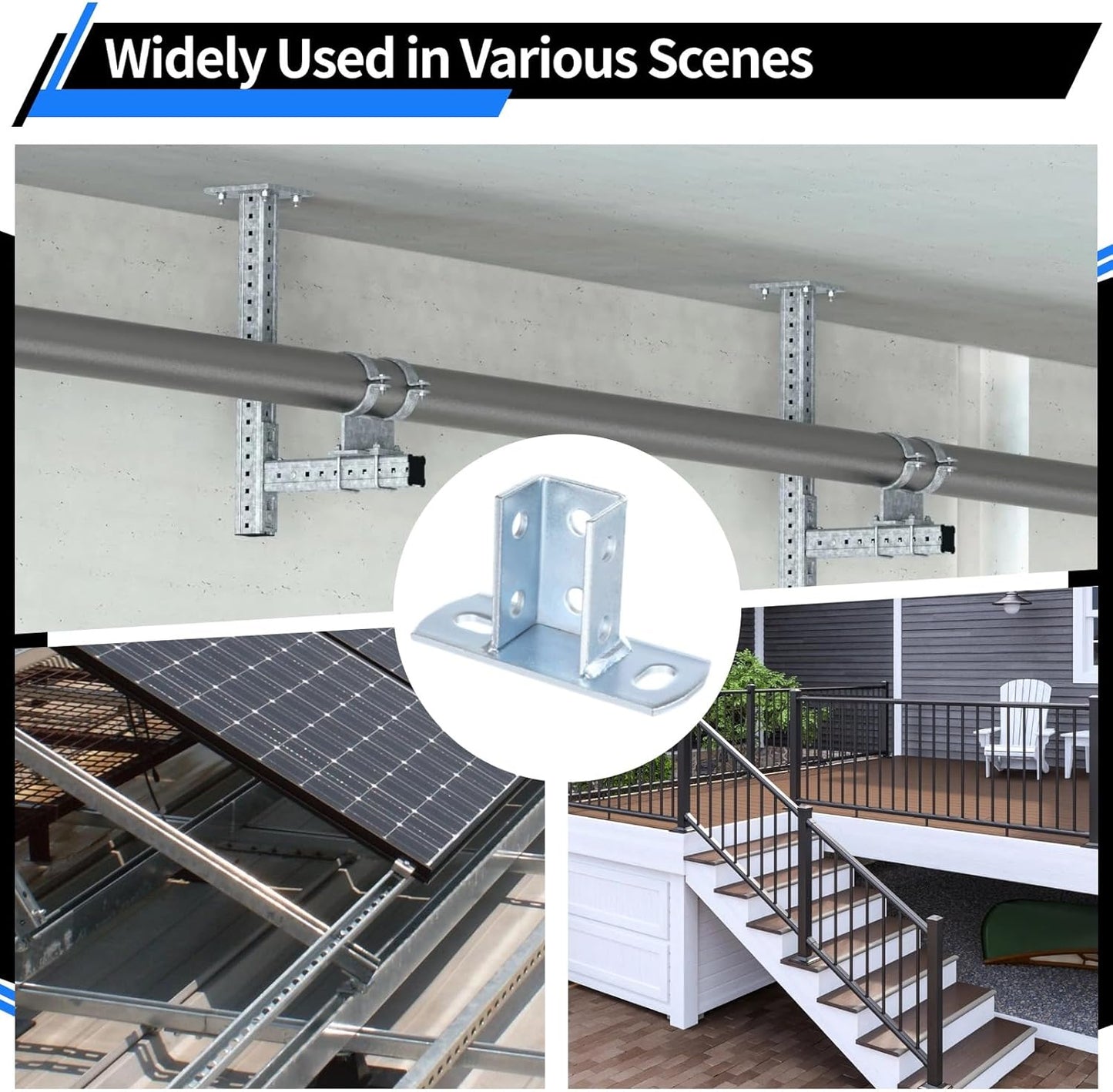 8 PCS Strut Post Bases, 2 Slotted Holes U Post Base for 1-5/8 Inches Square Single Channel, Heavy Duty Galvanized Carbon Steel Wall Ground Floor Mounting System, Universal Shelf Bracket Pile Base