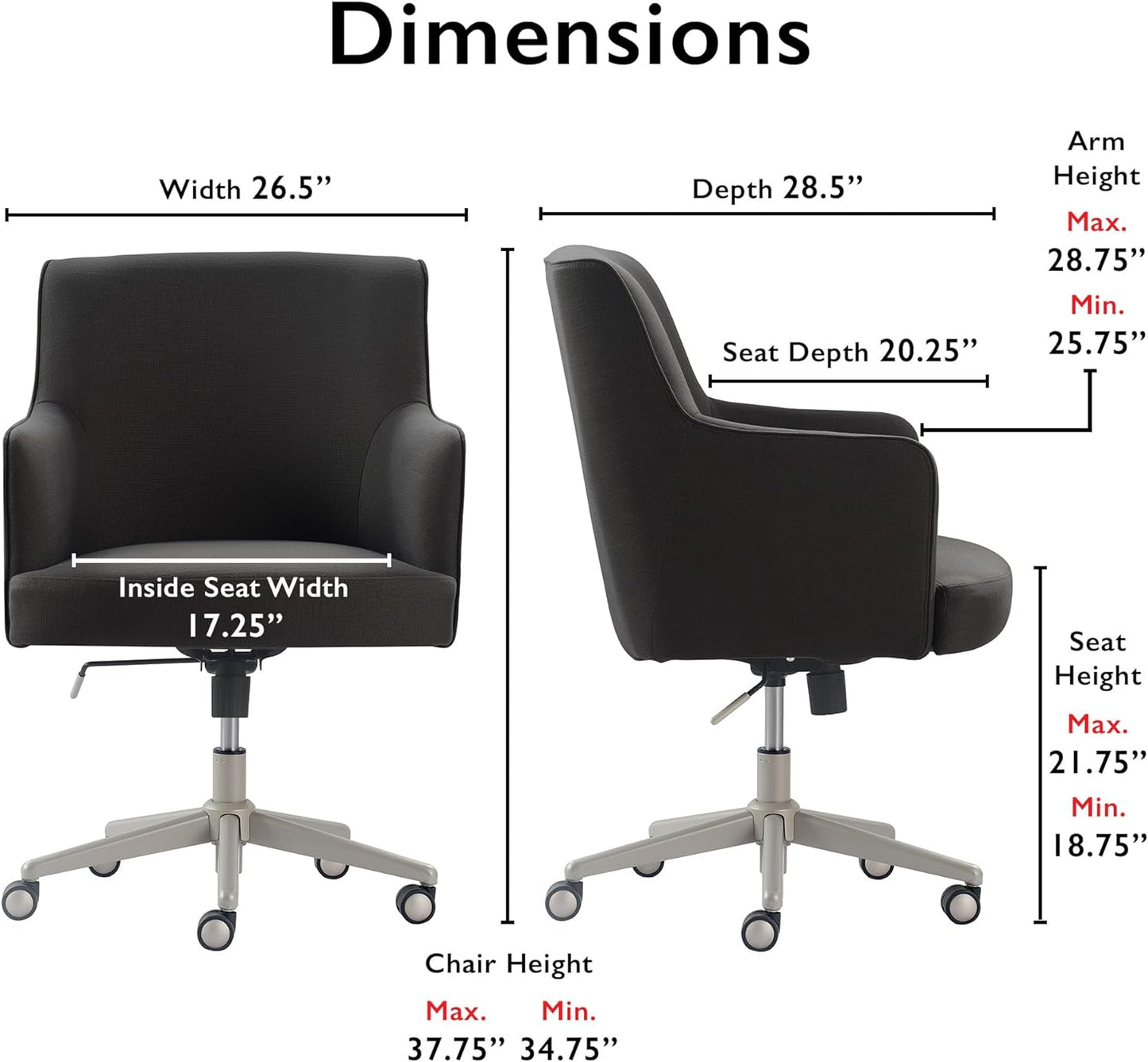 NEW in Box - Tommy Hilfiger Belmont Home Office Chair Adjustable Height and 360 Swivel for Computer Desk, Stainless Steel Base with Smooth Rolling Casters, Twill Fabric Upholstery, Twill Fabric Dark Gray - Retail $285