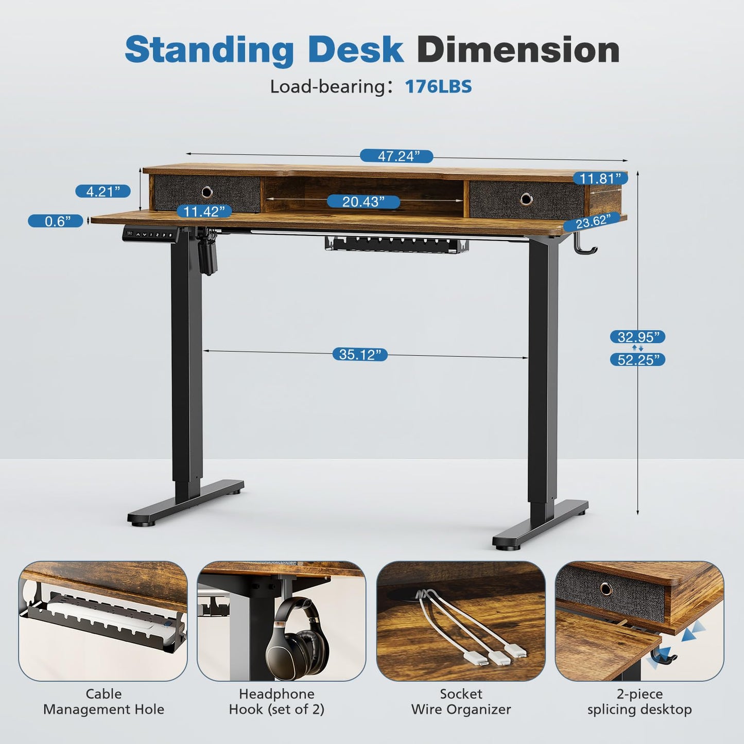 NEW - DUMOS 48 Inch Adjustable Height Computer Workstation