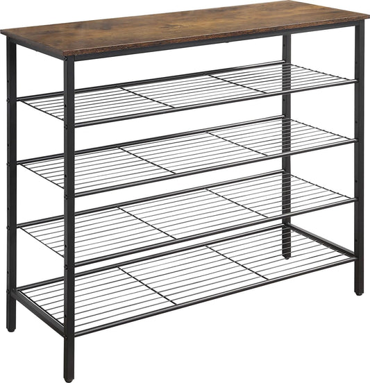 NEW - HQXING 5-Tier Shoe Rack Organizer, Metal Mesh Shoe Storage Shelf, for Entryway, Hallway, Closet, Dorm Room, Industrial, Rustic Brown - Retail $65