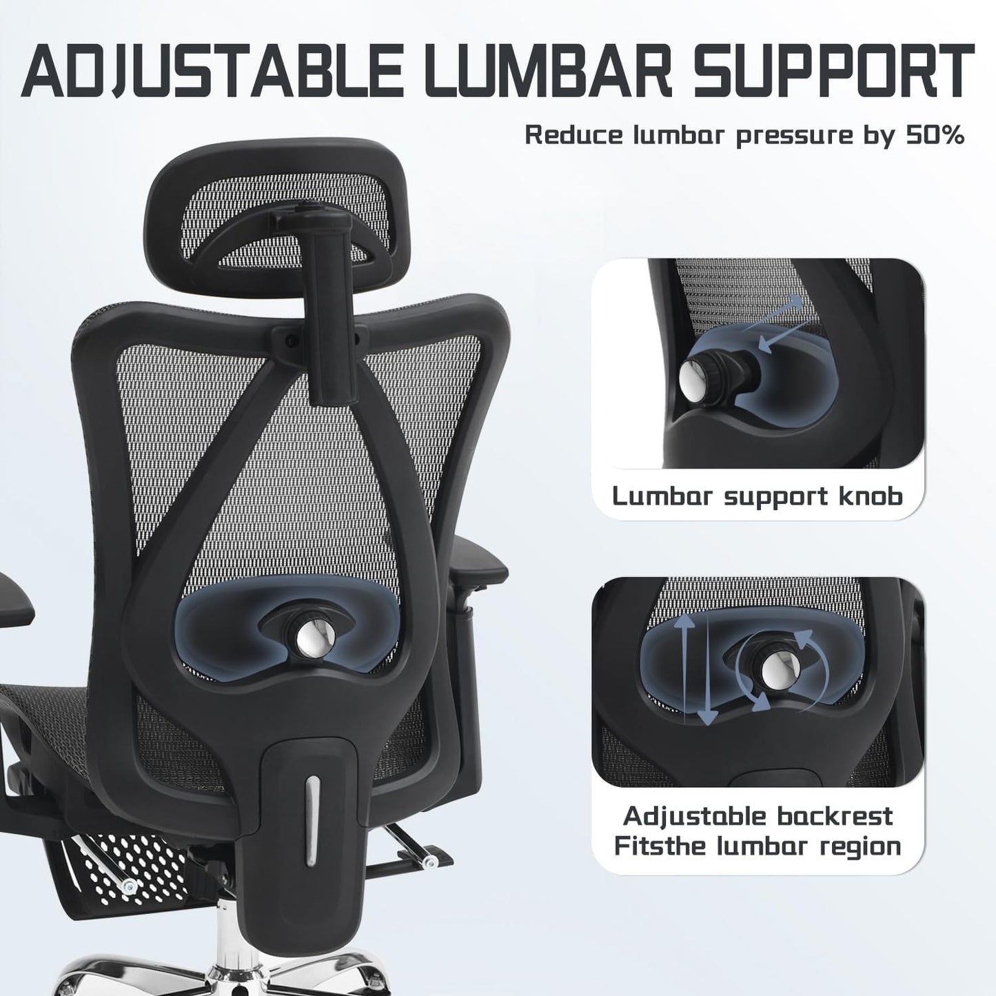 Ergonomic Office Chair, Comfort Mesh with Adjustable Lumbar Support, SGS Class 4 Gas Cylinder Certification Upgraded Black - Retail $160