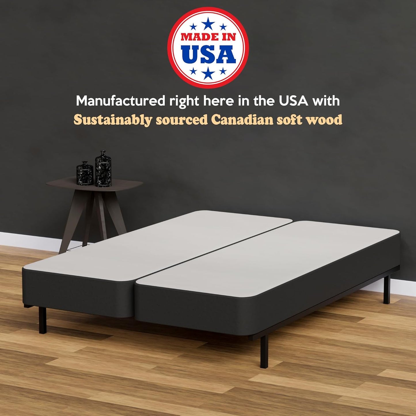 NEW - 4-Inch KING Sturdy Box Spring for Mattress Support-Durable and Fully Assembled, Natural Wood Foundation - Retail $205