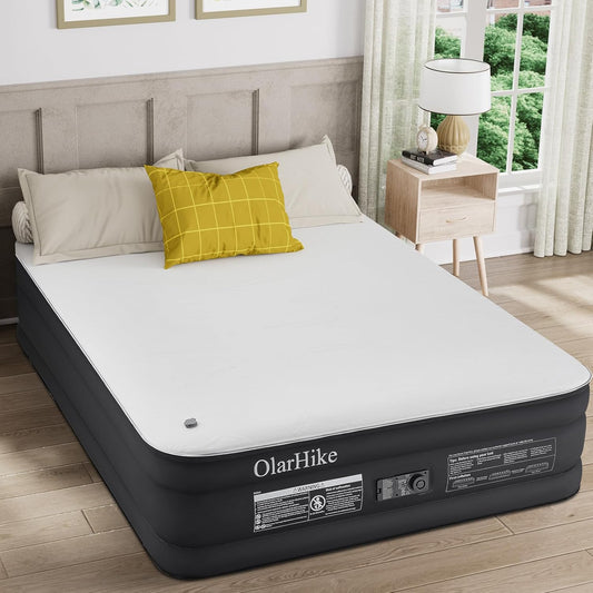 NEW - OlarHike Signature Collection Queen Air Mattress with Built in Pump,18” Luxury Air Mattress with Silk Foam Topper for Camping, Home & Guests, Fast & Easy Inflation/Deflation Airbed Black - Retail $150