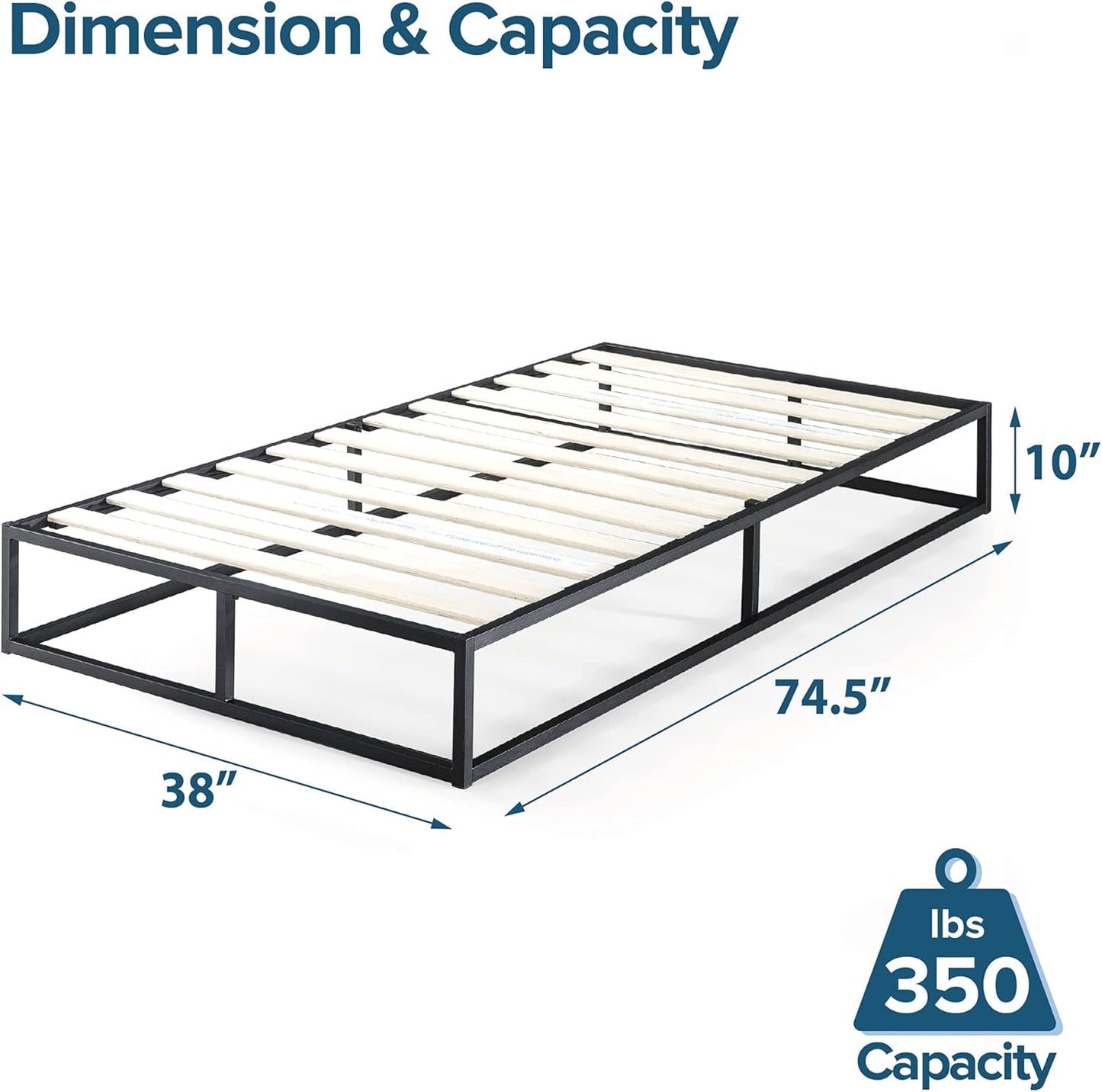 NEW - ZINUS TWIN Joseph Metal Platforma Bed Frame, Mattress Foundation, Wood Slat Support, No Box Spring Needed, Sturdy Steel Structure - Retail $80