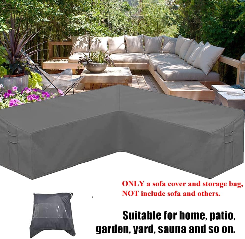 Patio Furniture Sectional Couch Sofa Cover Gray Weatherproof Heavy Duty 420D Oxford Outdoor V Shaped Sectional Garden Rattan Corner Sofa Furniture Protector Covers (V-Shape: 84x84in)