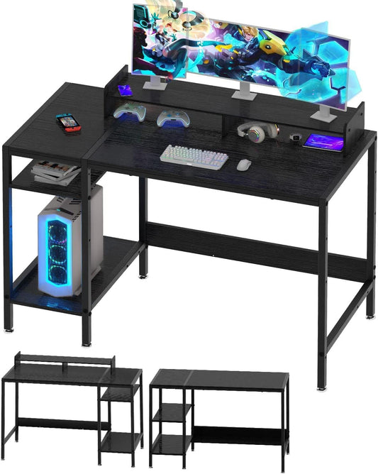 Computer Desk - 47” Gaming Desk, Home Office Desk with Storage, Small Table with Monitor Stand, Storage Space-Savor, Modern Table, Black