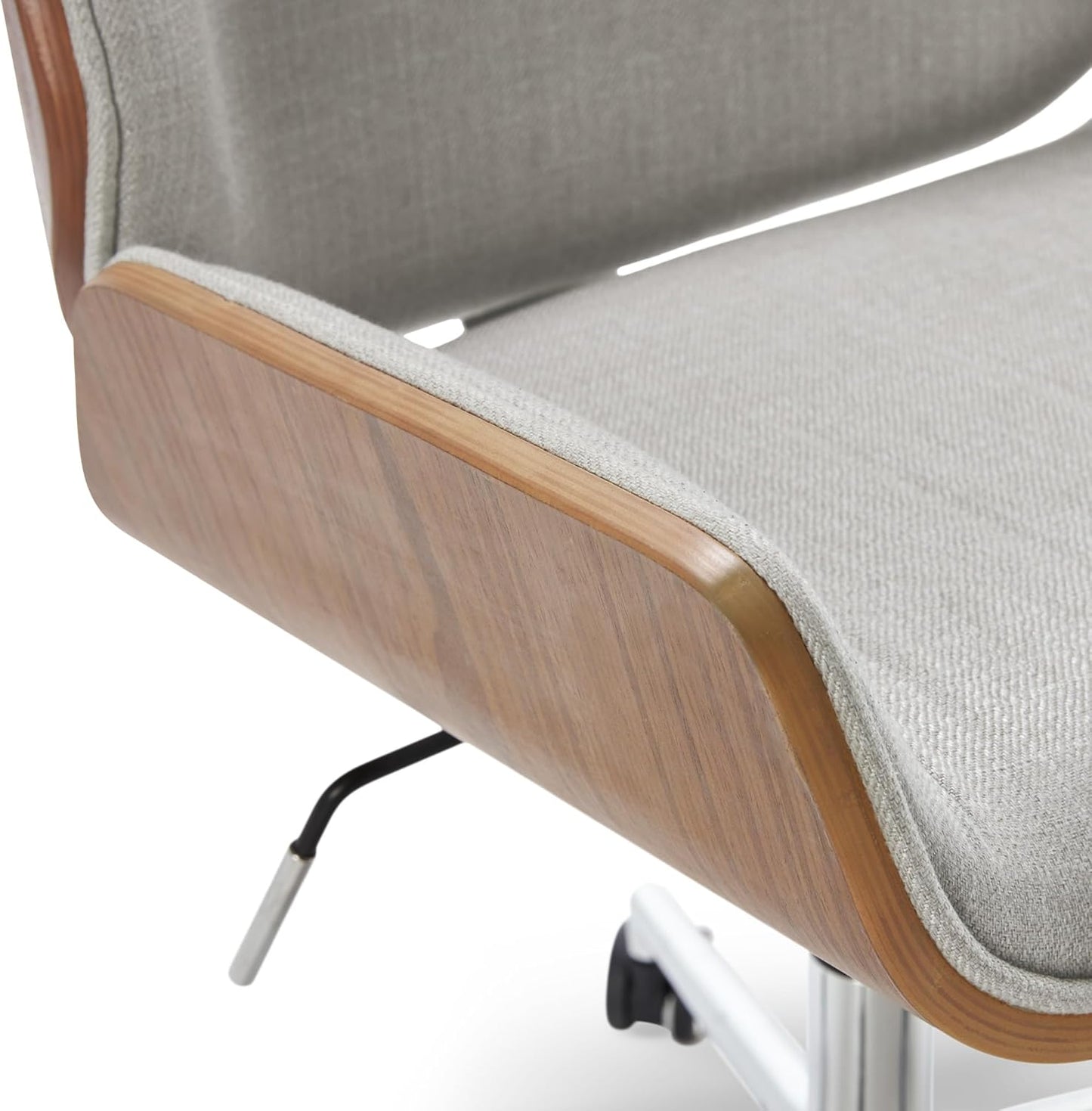 NEW - Elle Decor Ophelia Home Office Desk Chair, Mid Century Modern Bentwood Style, Ergonomic Curved Low-Back and Seat, Armless Design, Chrome Swivel Base, Upholstered in Woven Fabric, Light Gray - Retail $179
