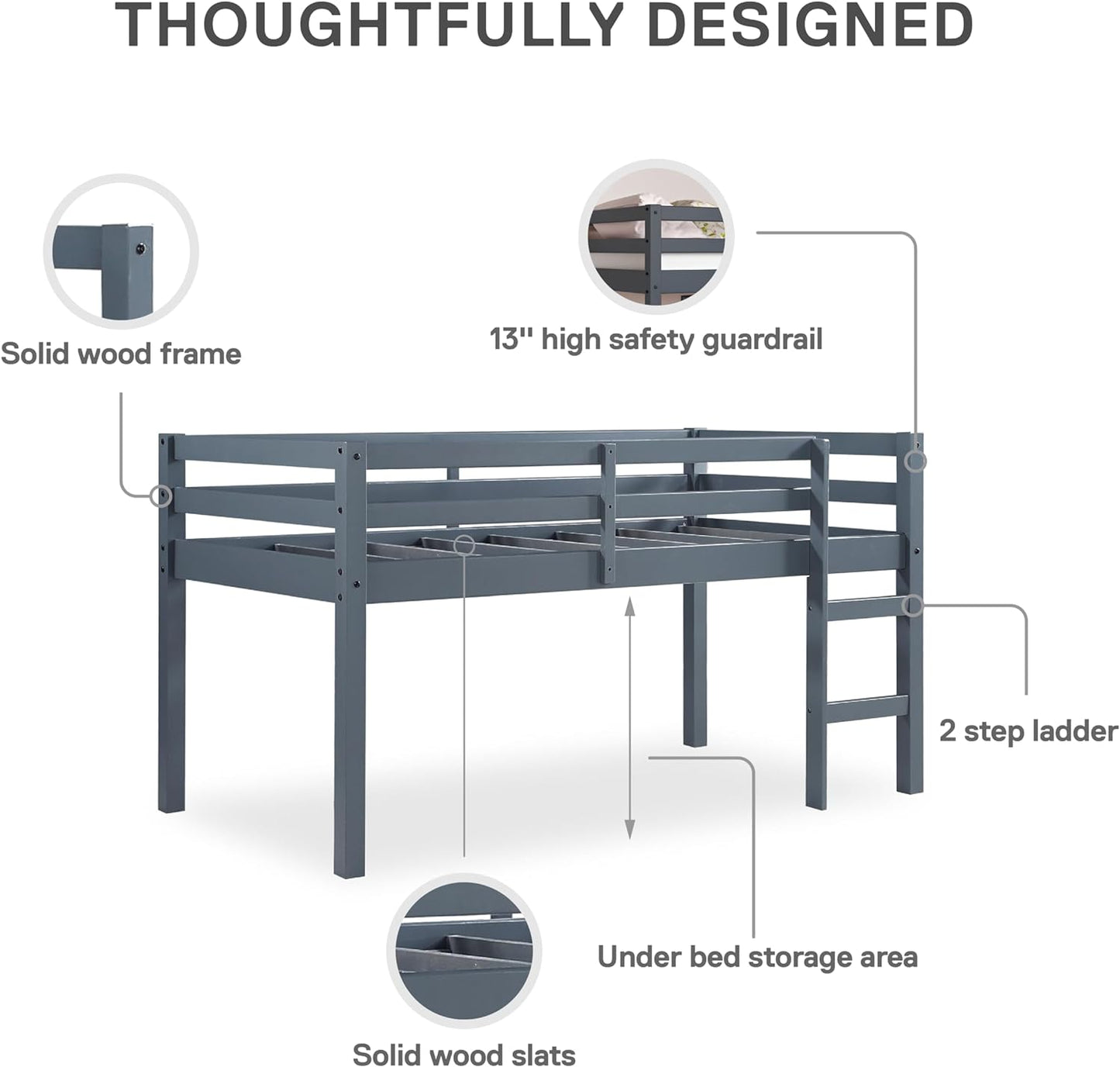 NEW - DHP Milton Junior Twin Loft Bed, Grey - Retail $148