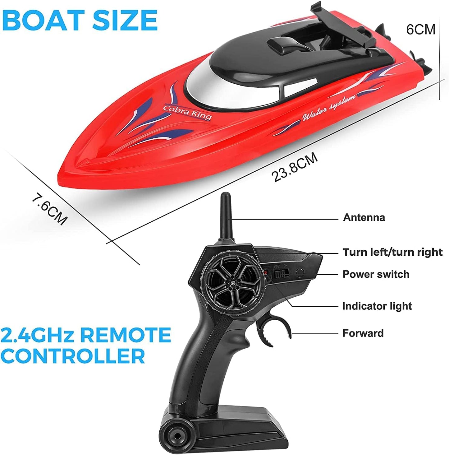 2PACK RC Boat,Remote Control Boats for Kids and Adults,10km/H 2.4G High Speed Remote Control Boat,Fast RC Boats for Pools and Lakes with 4 Rechargeable Battery.(Blue+Red)